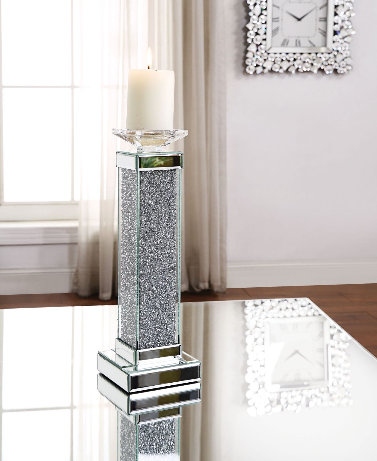 Rekha 97616 Mirrored/Faux Crystals Accent Candleholder