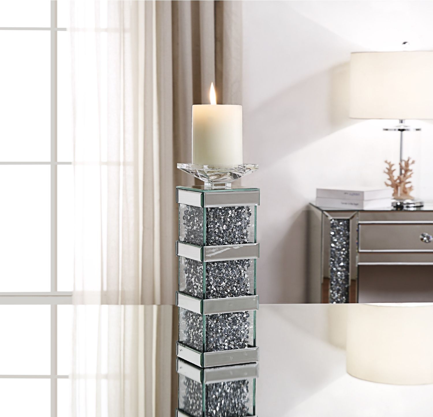 Noralie 97619 Mirrored/Faux Diamonds Accent Candleholder