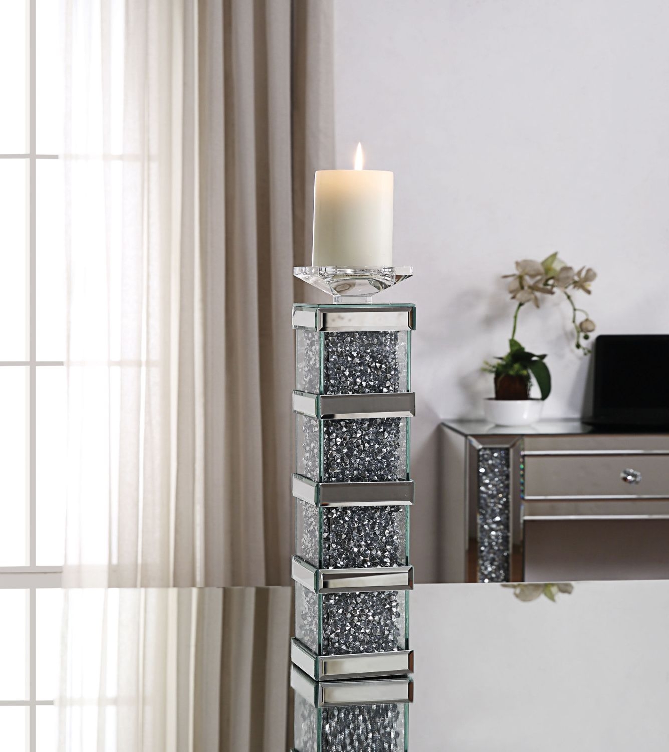Noralie 97620 Mirrored/Faux Diamonds Accent Candleholder