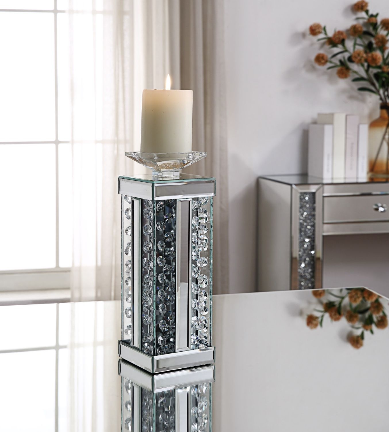 Nysa 97621 Mirrored/Faux Crystals Accent Candleholder