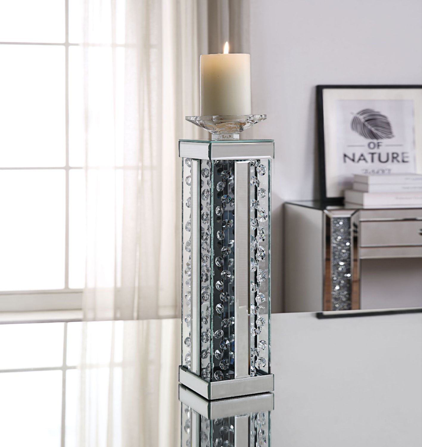 Nysa 97622 Mirrored/Faux Crystals Accent Candleholder