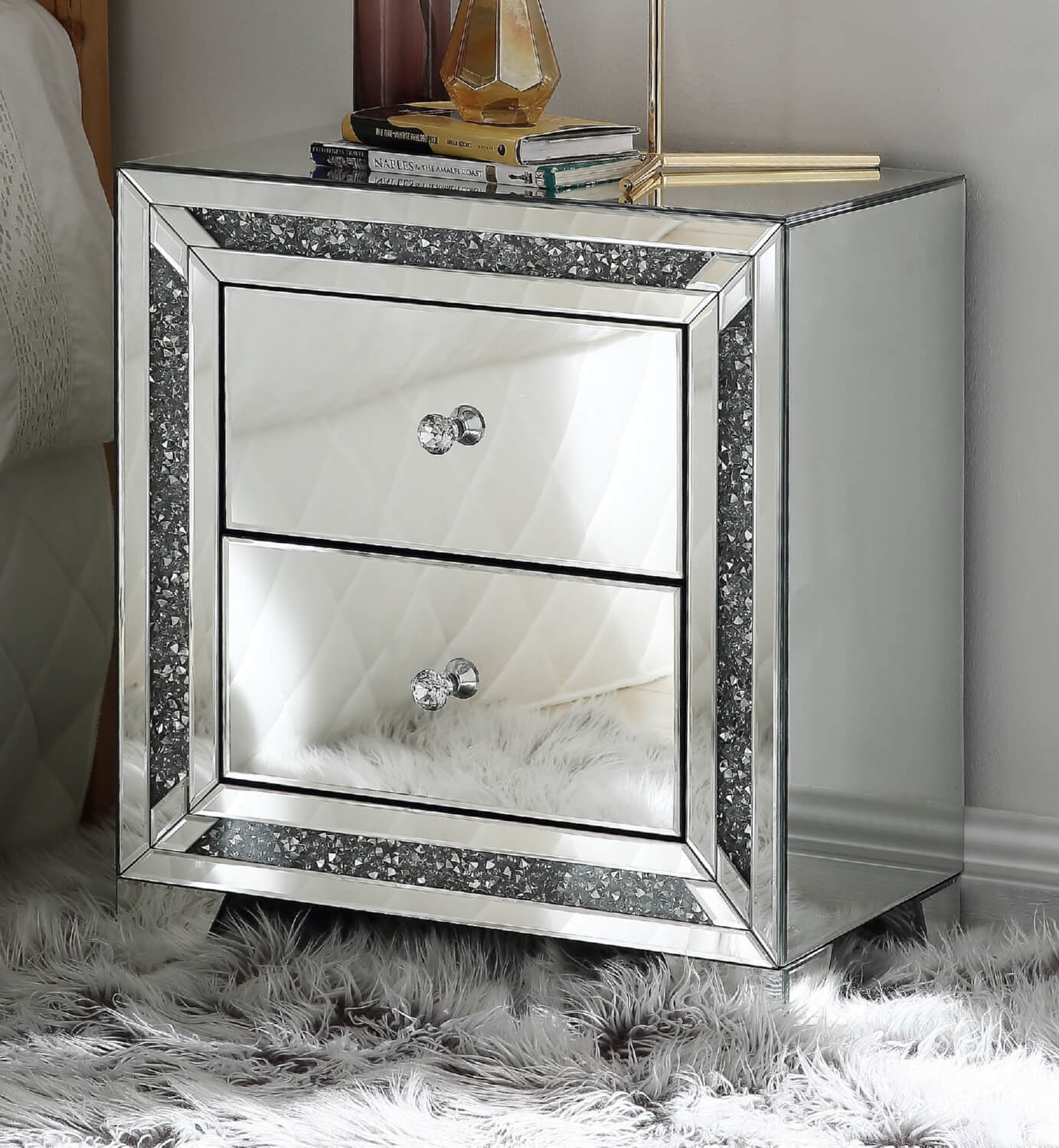 Noralie 97647 Mirrored/Faux Diamonds Accent Table/Nightstand