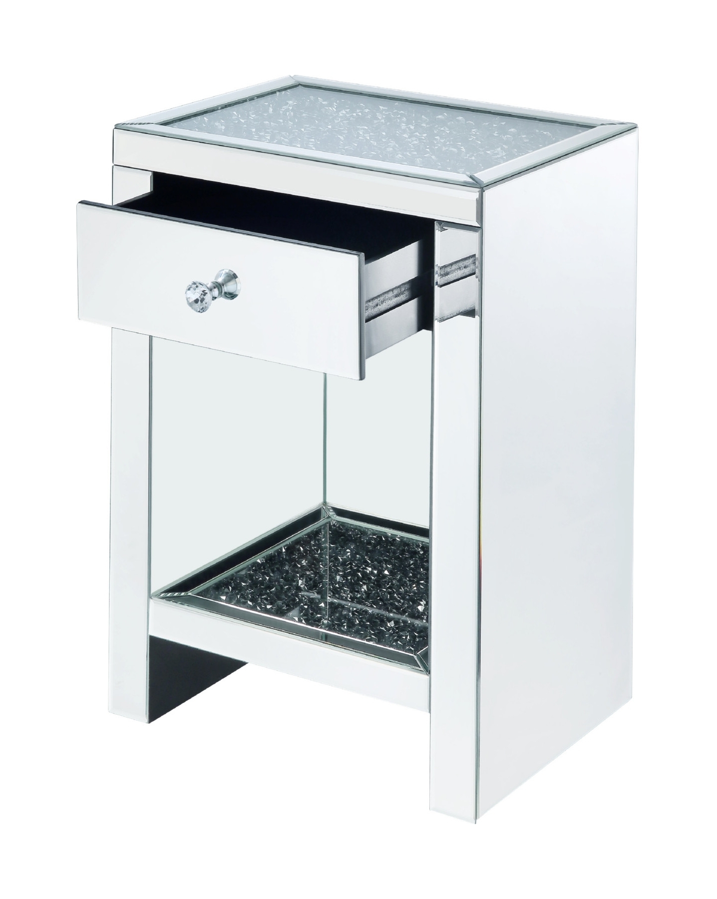 Noralie 97654 Mirrored/Faux Diamonds Accent Table/Nightstand