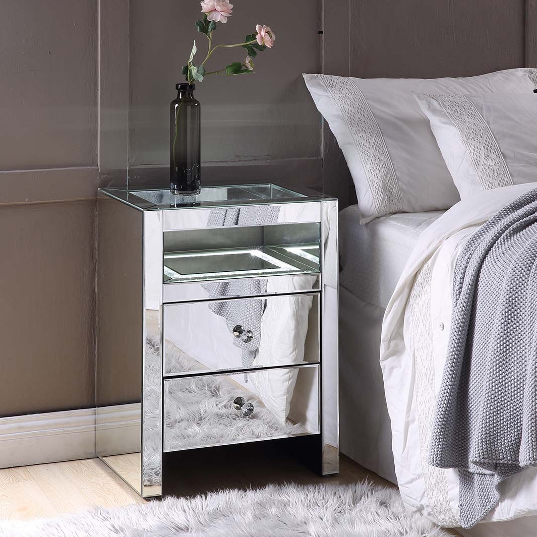 Malish 97685 Mirrored Accent Table/Nightstand w/LED