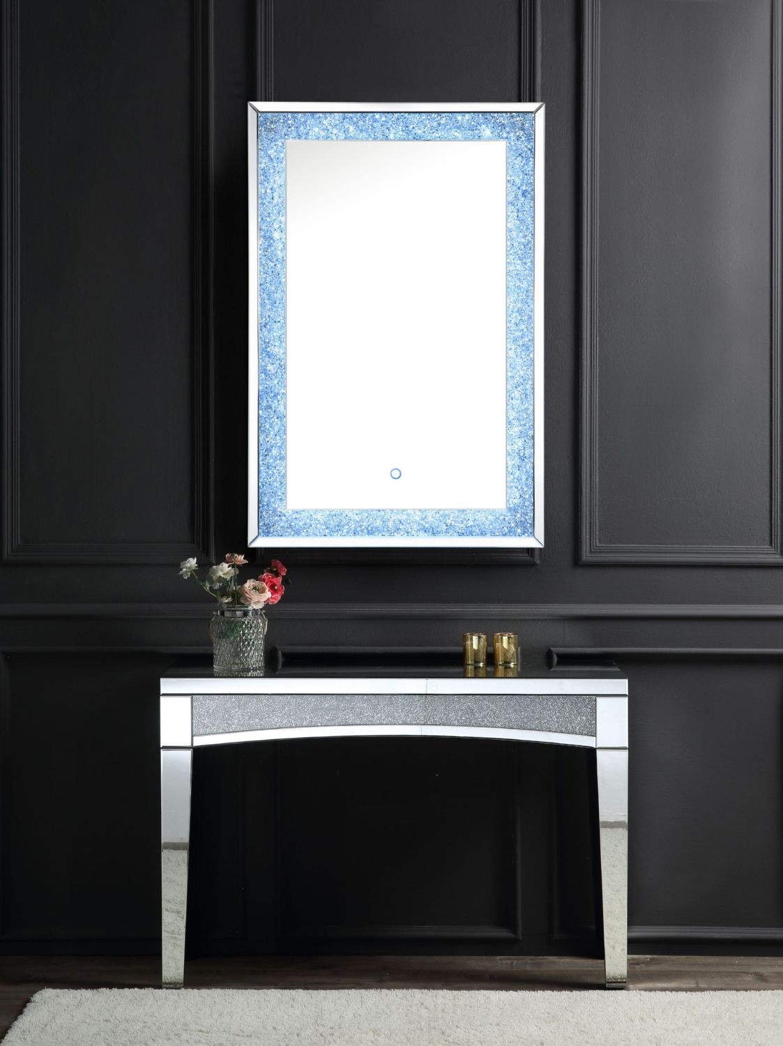 Noralie 97706 Mirrored/Faux Diamonds Wall Mirror w/LED Light