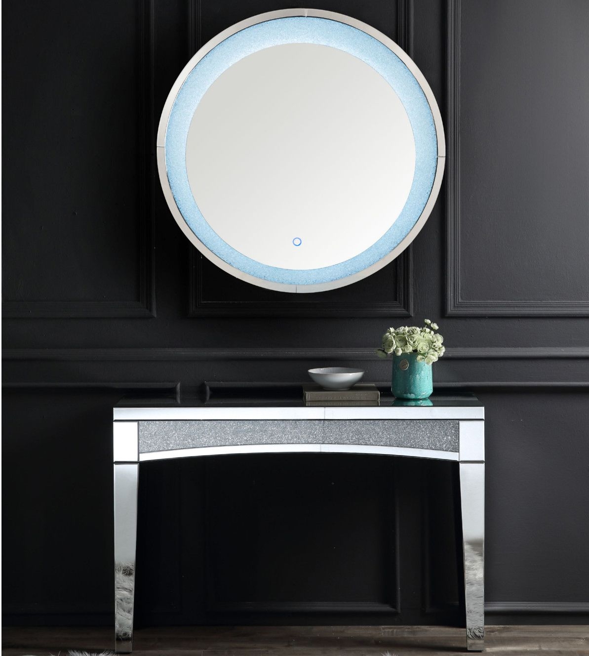 Noralie 97709 Mirrored/Faux Diamonds Wall Mirror w/LED Light