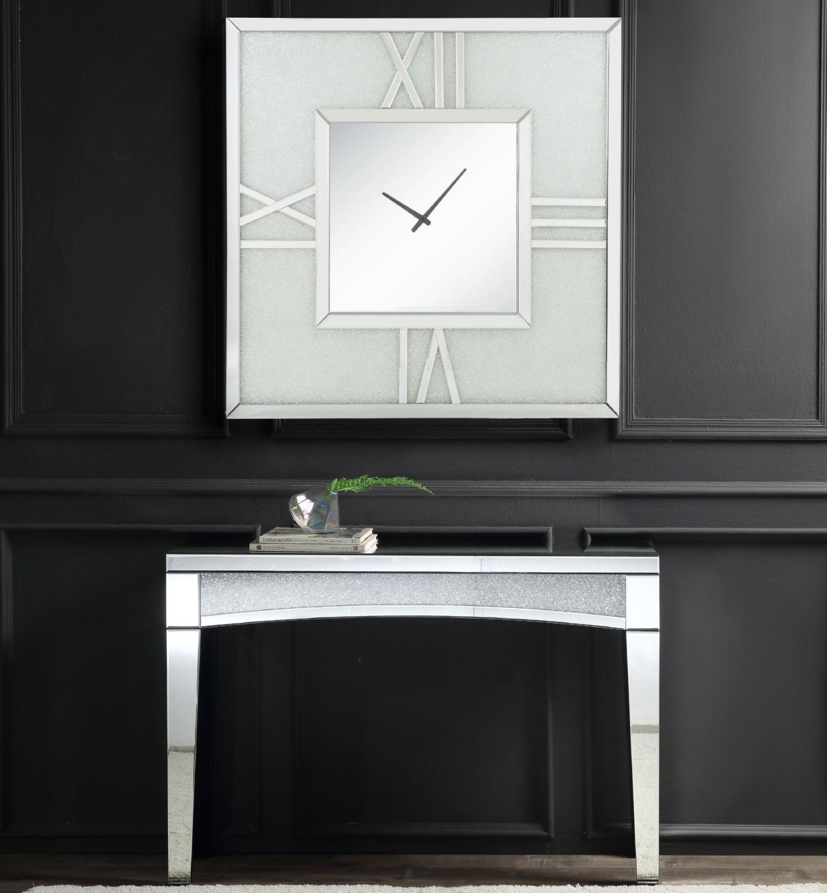 Noralie 97730 Mirrored/Faux Diamonds Wall Clock w/LED