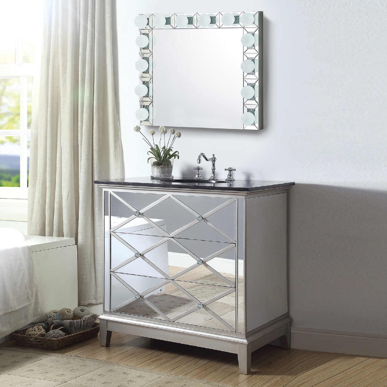 Noralie 97746 Mirrored/Faux Diamonds Wall Mirror