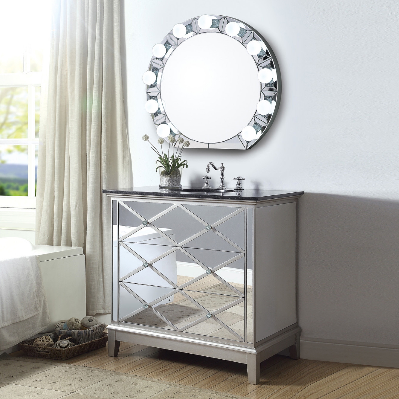 Noralie 97748 Mirrored/Faux Diamonds Wall Mirror