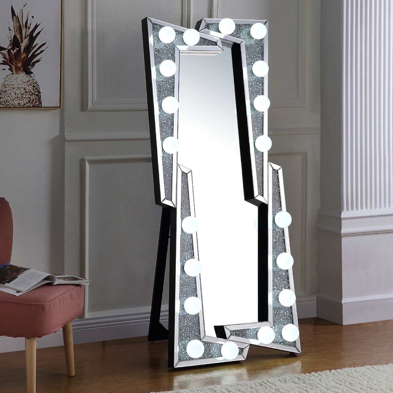Noralie 97757 Mirrored/Faux Diamonds Accent Floor Mirror