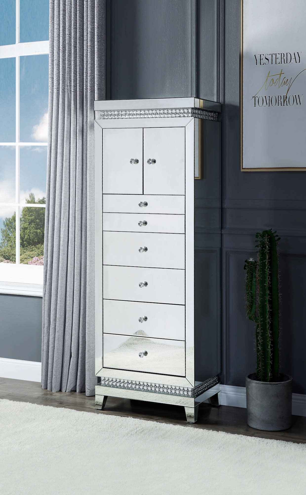 Lotus 97807 Mirrored/Faux Crystals Jewelry Armoire
