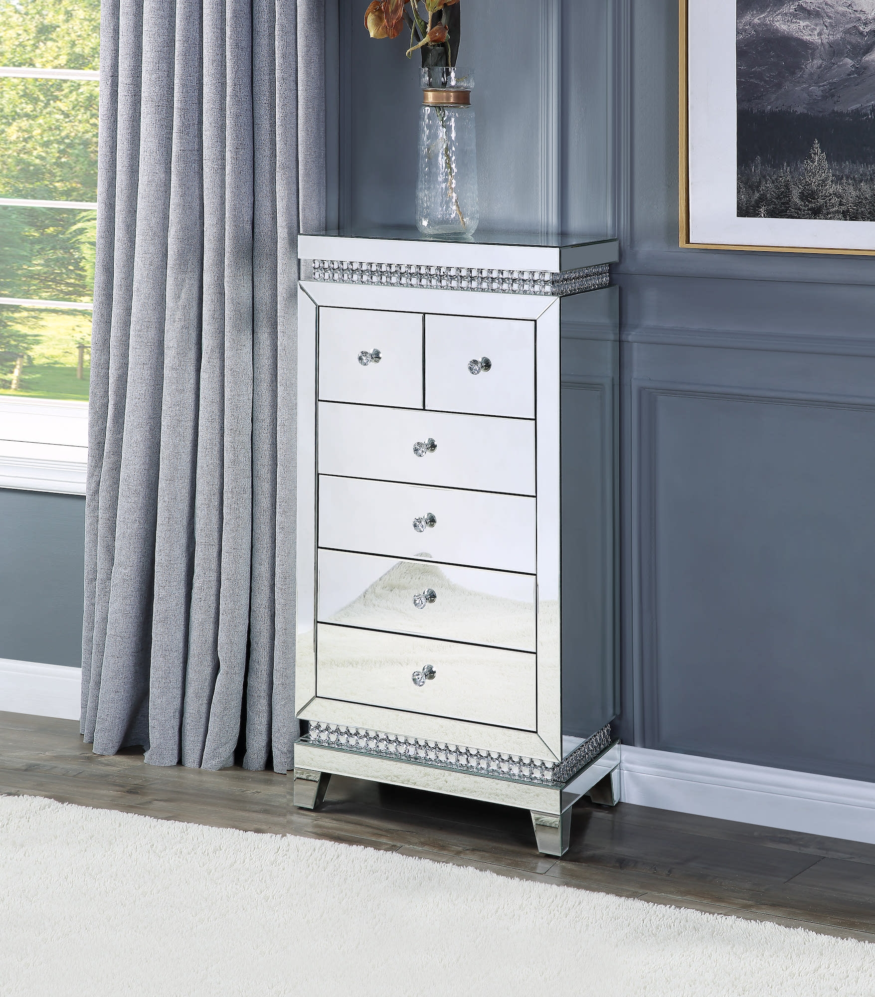 Lotus 97809 Mirrored/Faux Crystals Cabinet/Chest