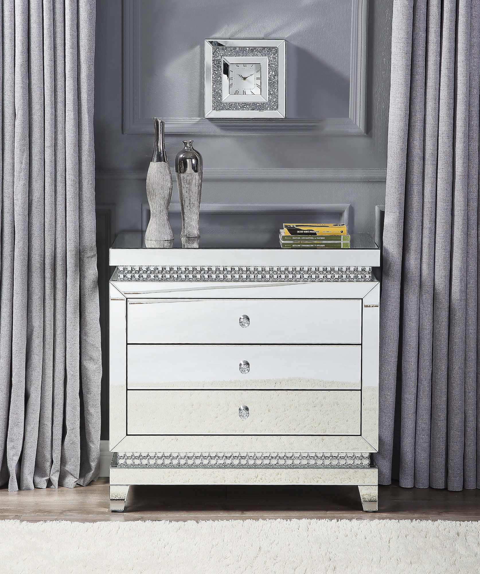 Lotus 97811 Mirrored/Faux Crystals Cabinet/Console Table