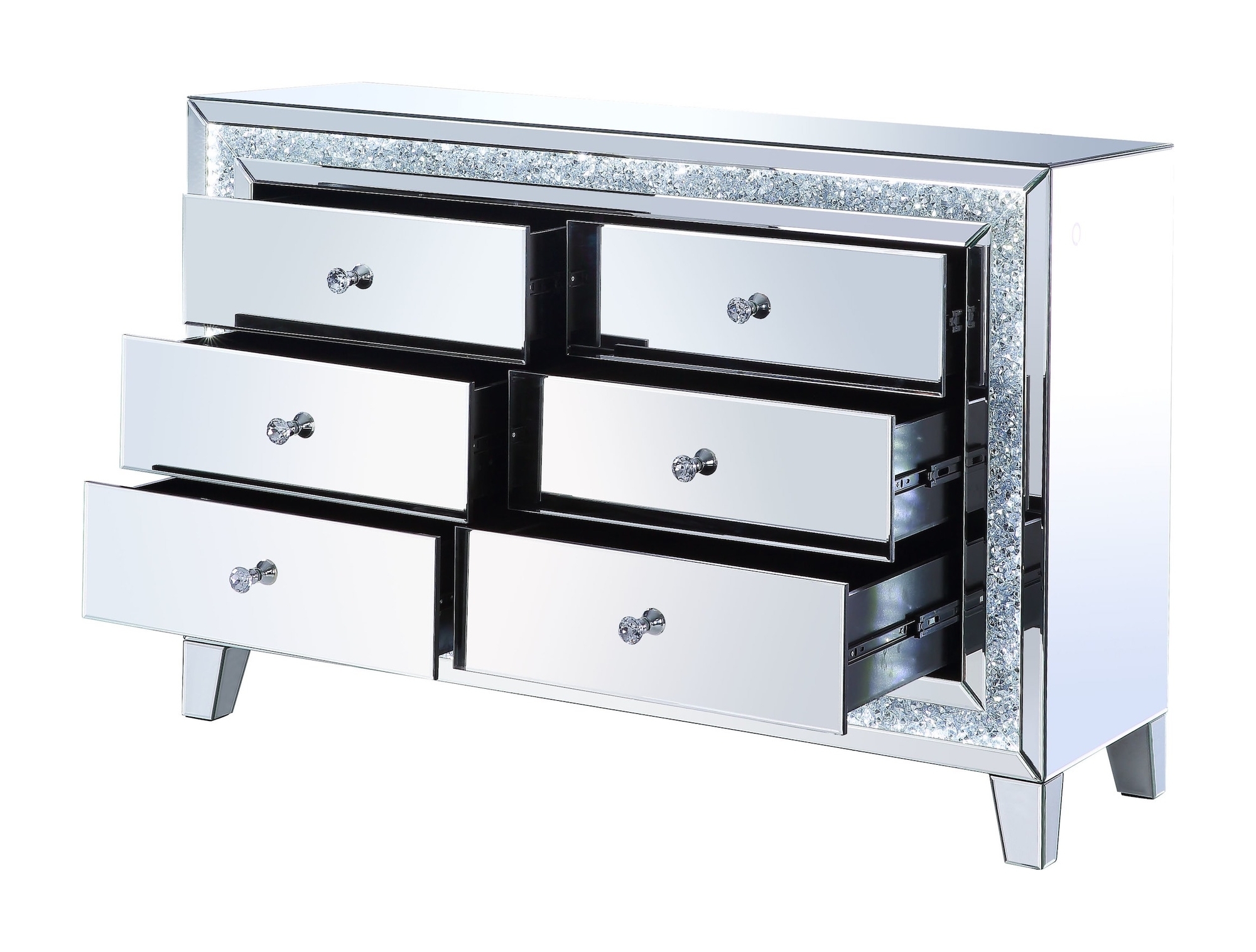 Noralie 97815 Mirrored/Faux Diamonds Cabinet/Console Table w/LED Lights