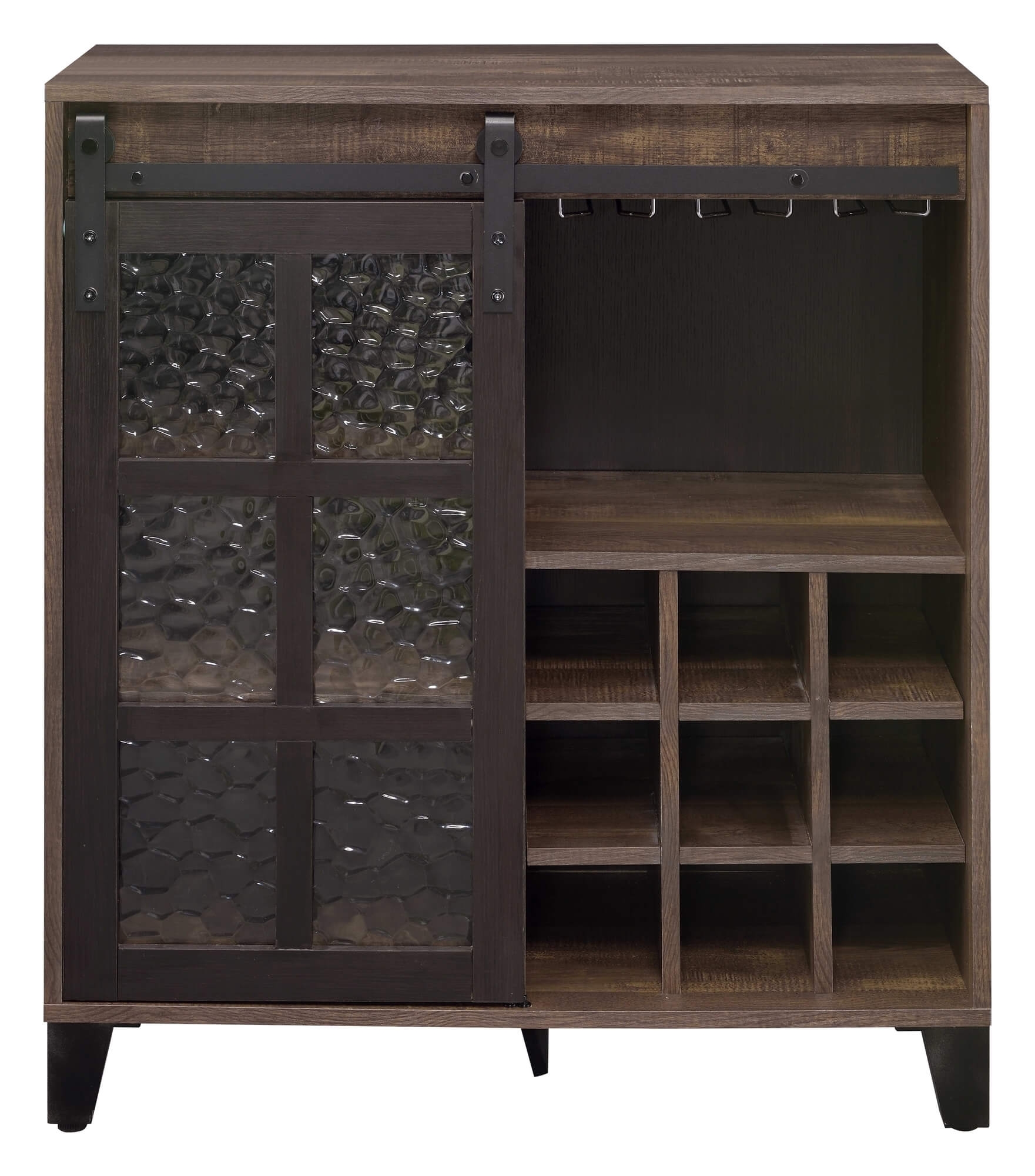 Treju Wood Veneer/Metal/Glass Wine Cabinet