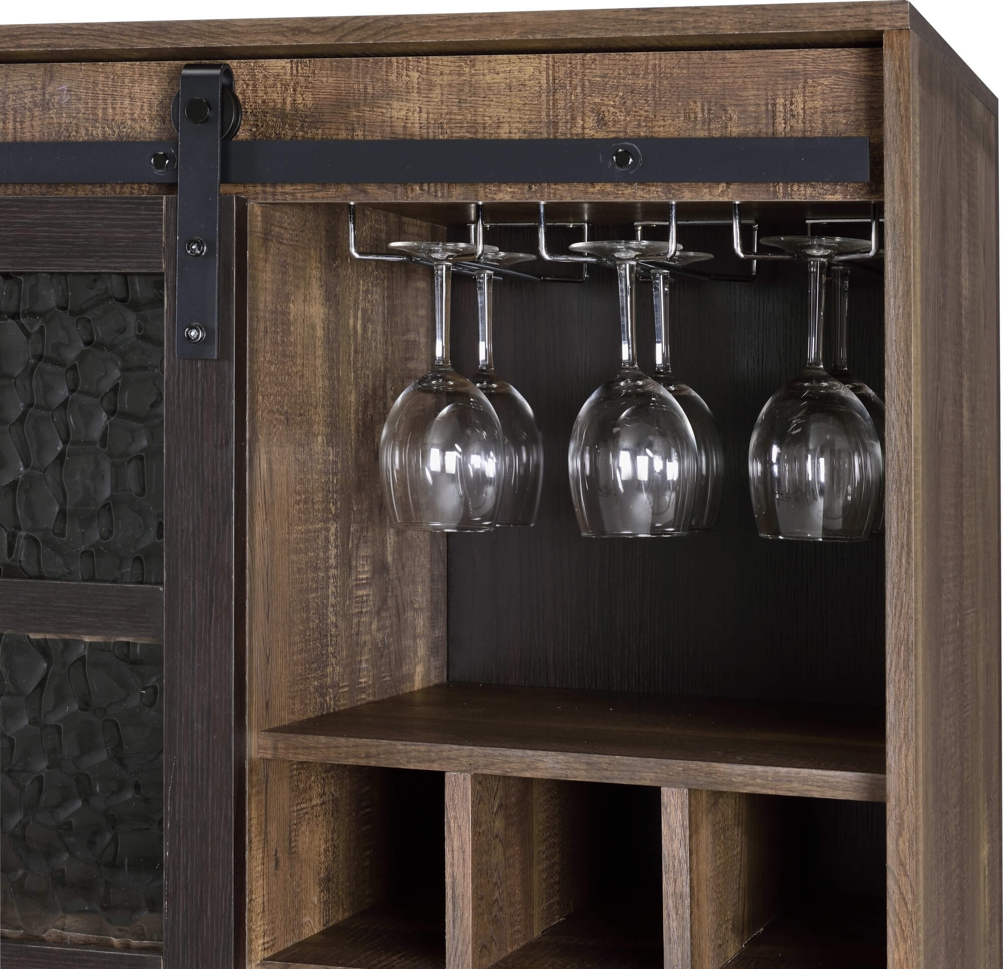Treju Wood Veneer/Metal/Glass Wine Cabinet