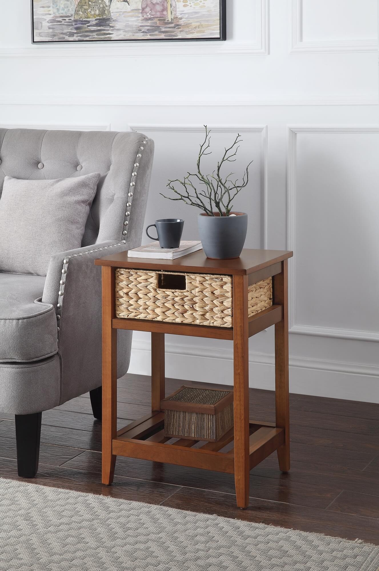 Chinu Wood/Ratten Accent Table/Nightstand