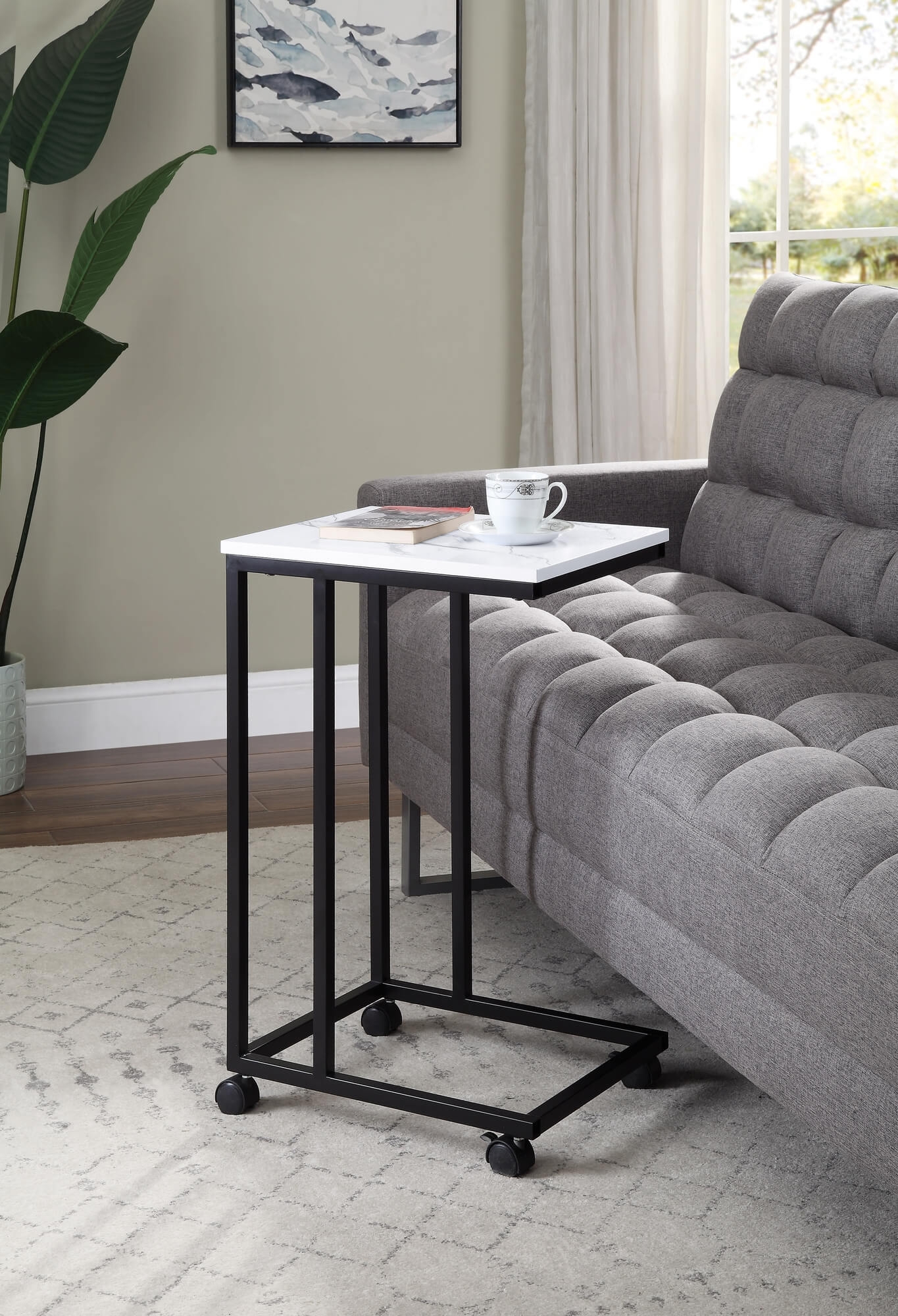Taurus Wood Veneer/Metal Mobile Accent Table w/ Caster Wheels