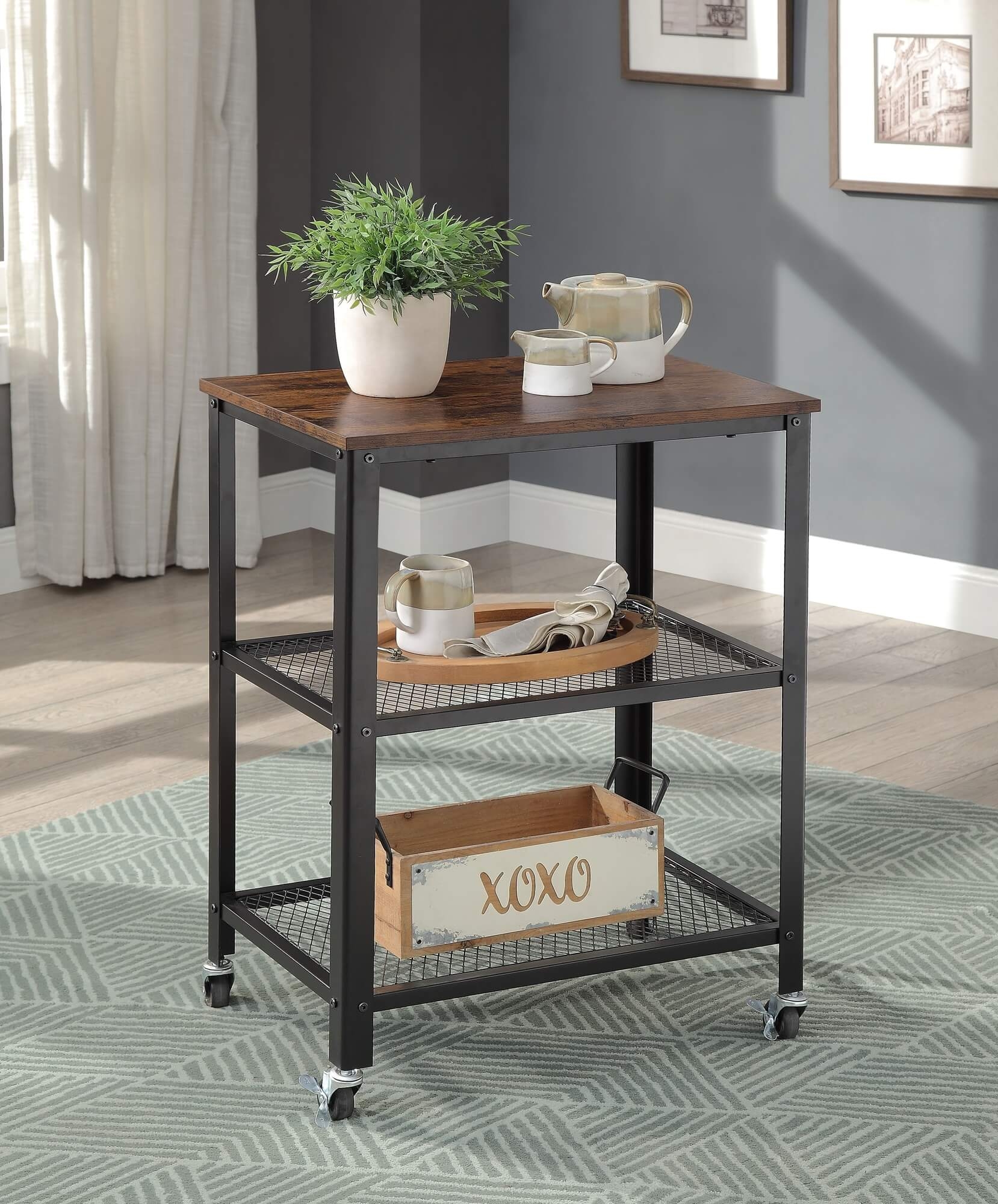 Taurus Wood Veneer/Metal Rectangular Accent Table, Composition 1