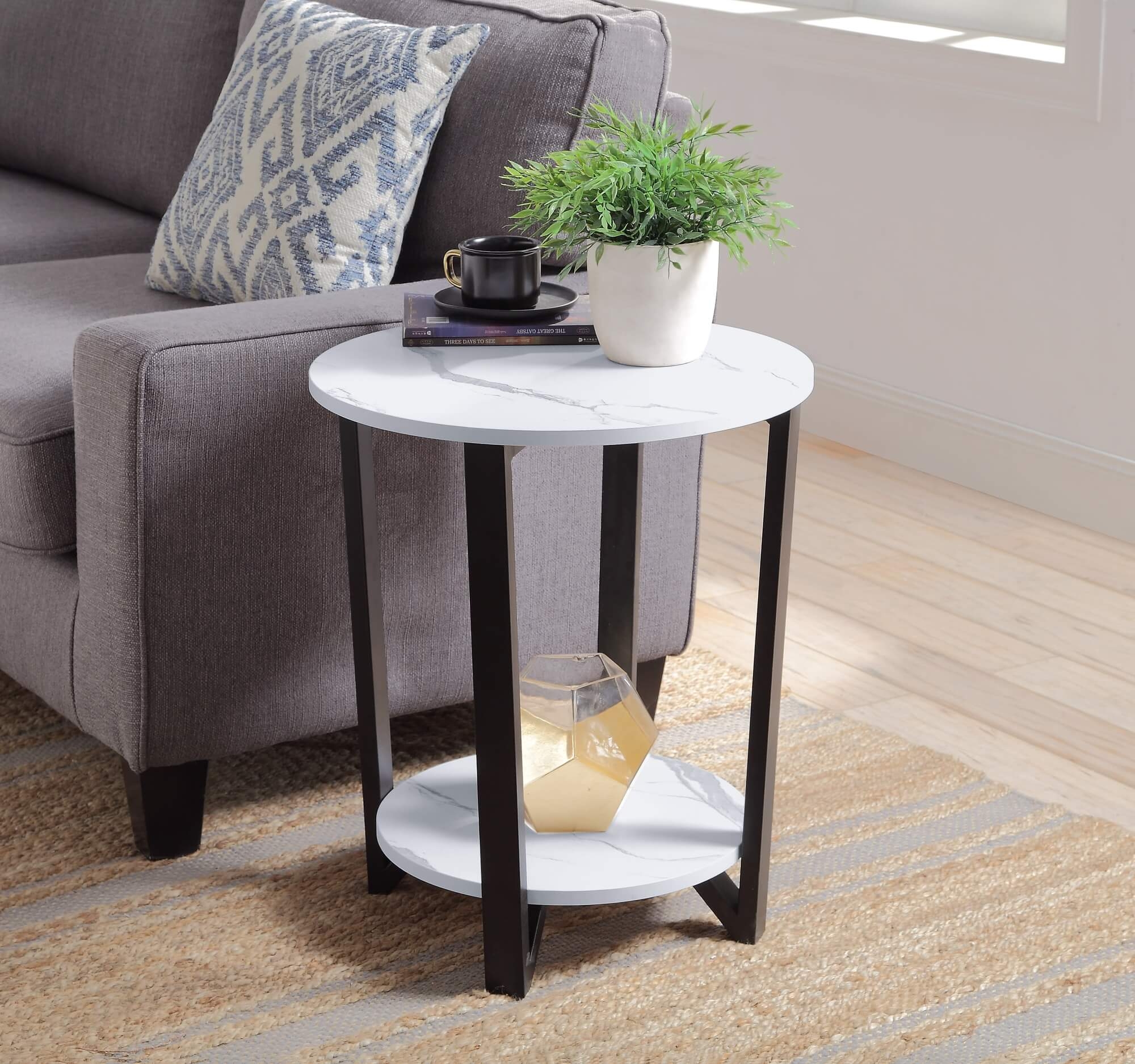 Taurus Wood Veneer/Metal Round Accent Table