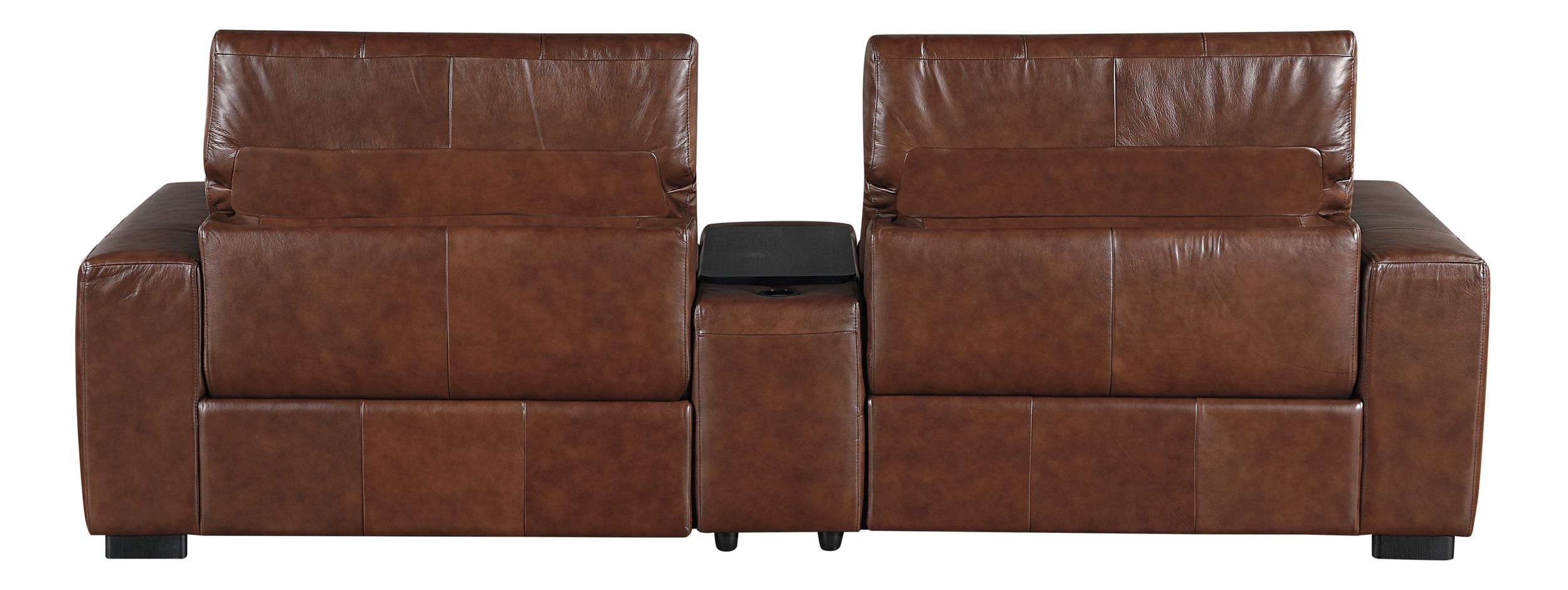 Sutton Leather Power Double Reclining Modular Loveseat with Console & Power Headrests