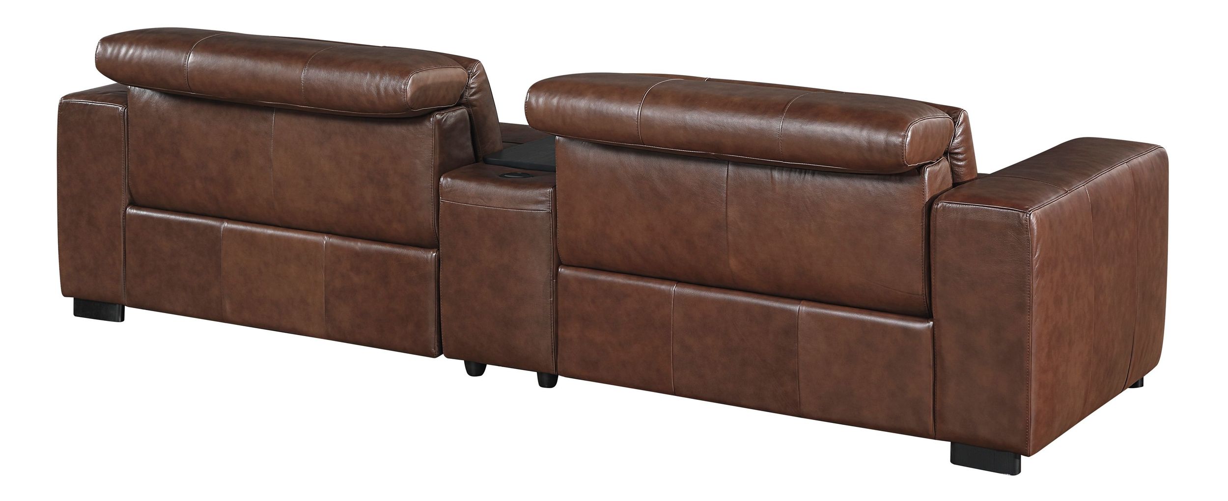 Sutton Leather Power Double Reclining Modular Loveseat with Console & Power Headrests
