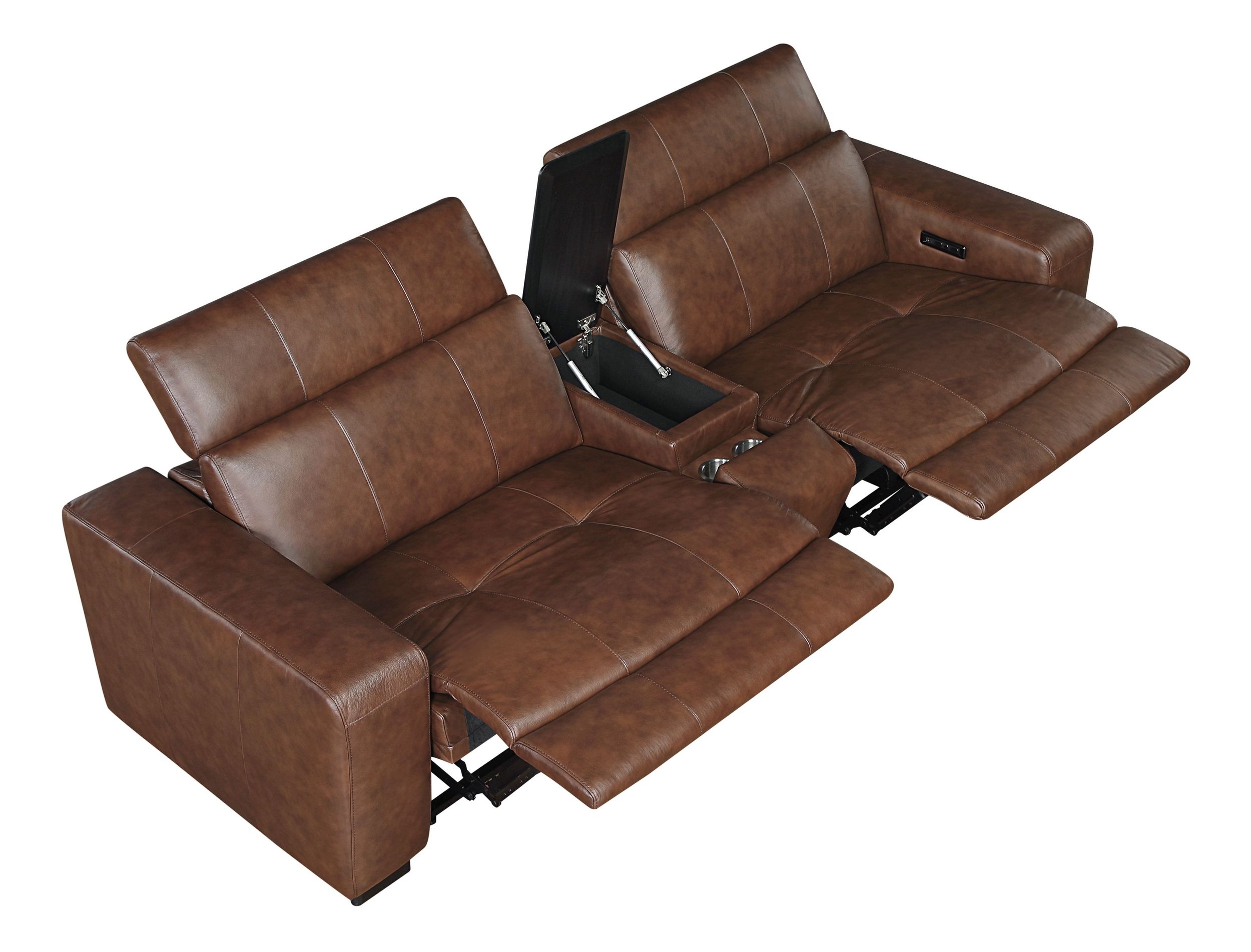 Sutton Leather Power Double Reclining Modular Loveseat with Console & Power Headrests