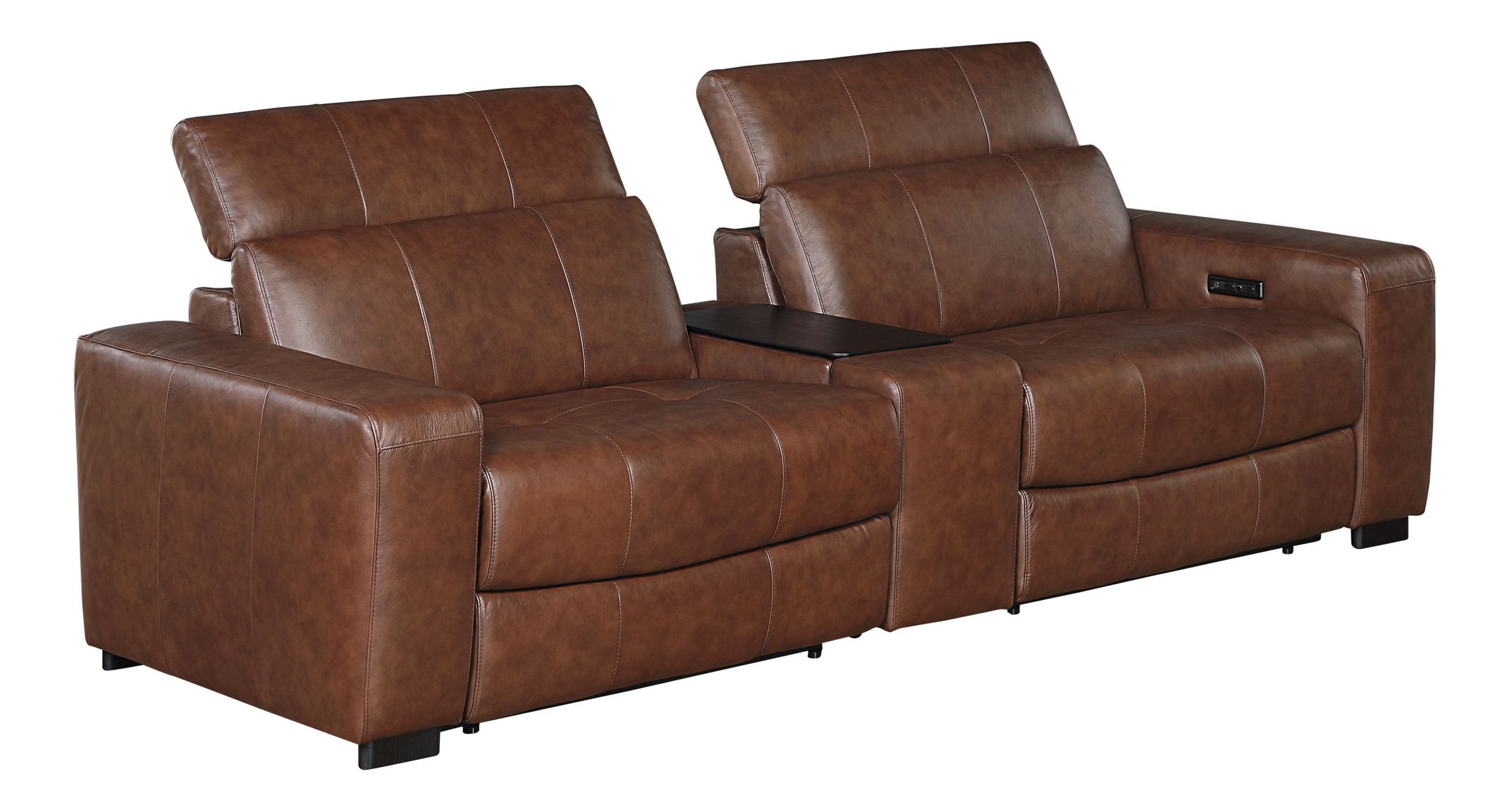 Sutton Leather Power Double Reclining Modular Loveseat with Console & Power Headrests