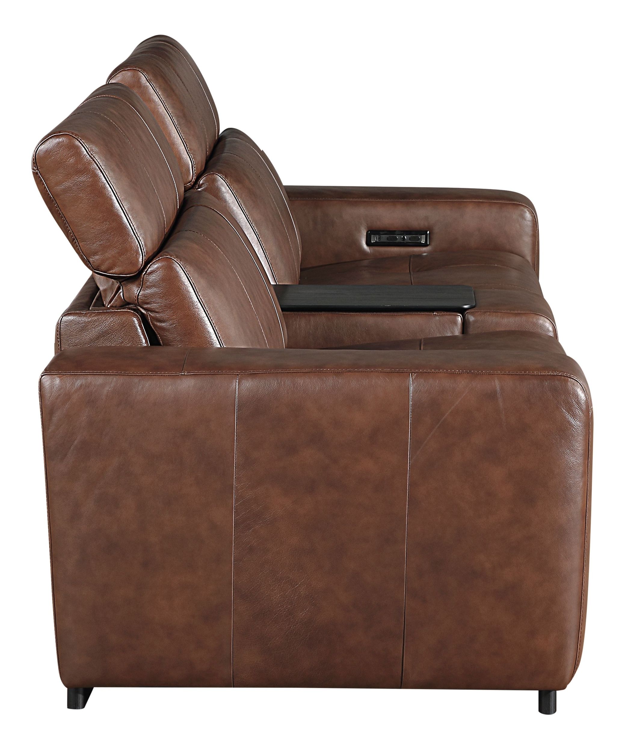 Sutton Leather Power Double Reclining Modular Loveseat with Console & Power Headrests