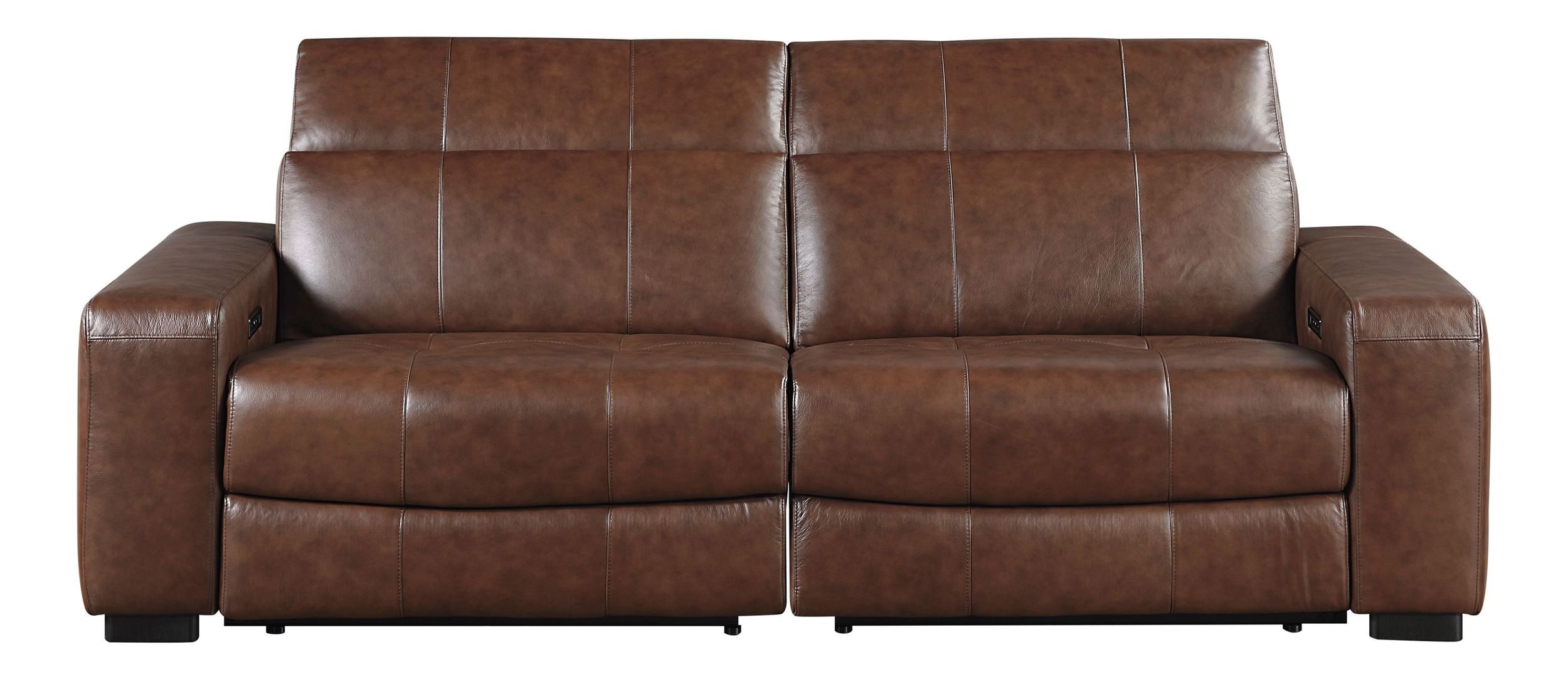 Sutton Leather Power Double Reclining Modular Loveseat with Power Headrests