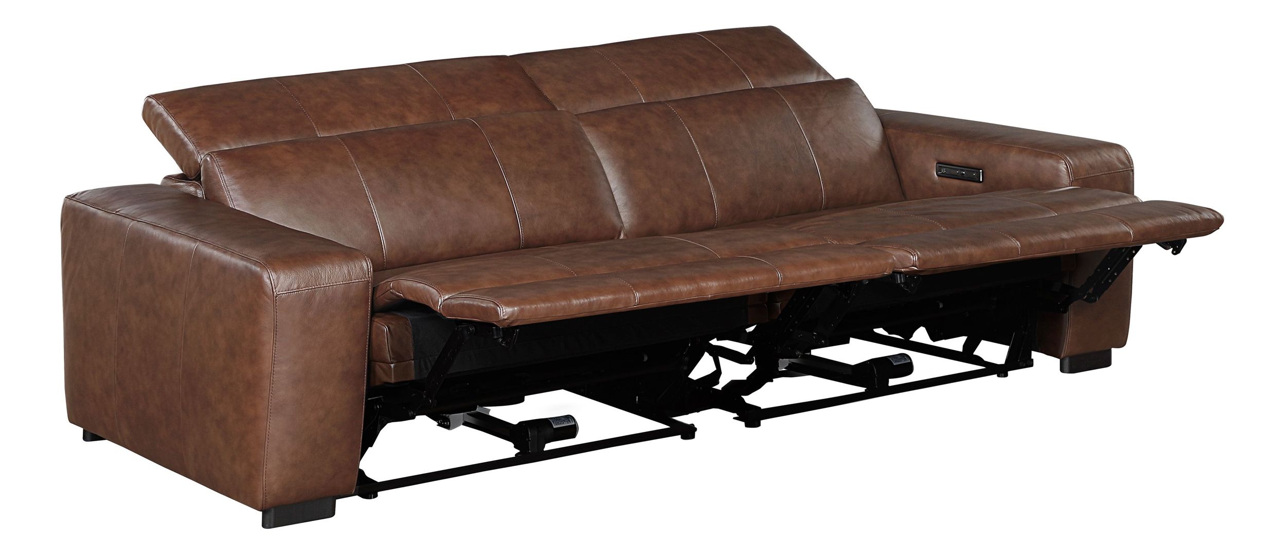 Sutton Leather Power Double Reclining Modular Loveseat with Power Headrests