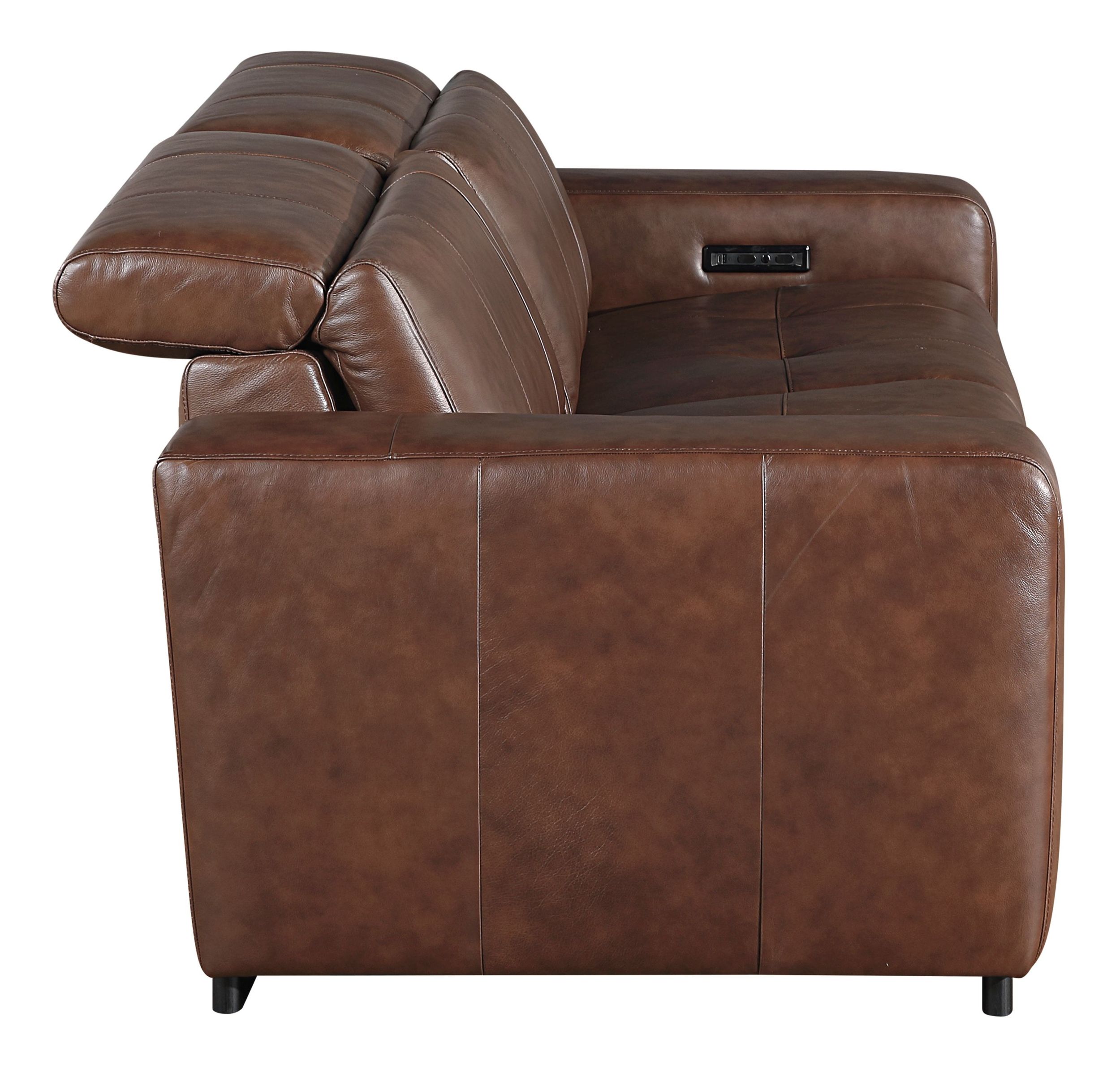 Sutton Leather Power Double Reclining Modular Loveseat with Power Headrests