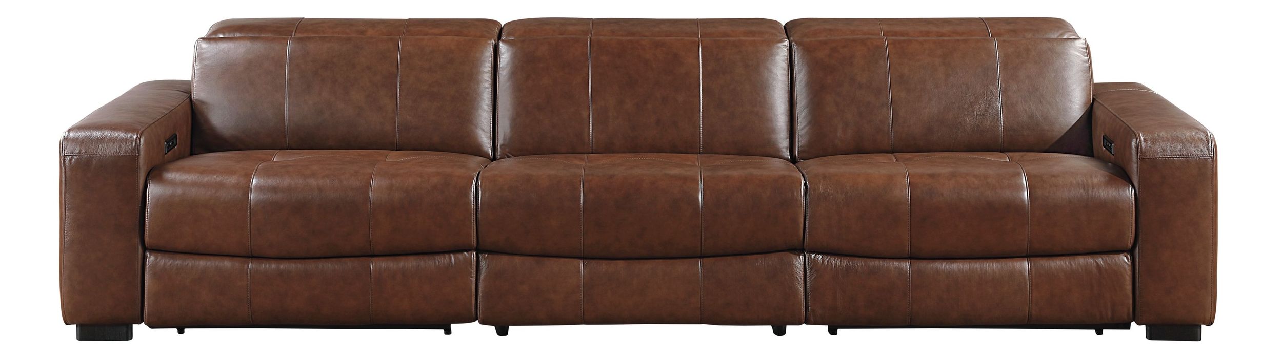 Sutton Leather Power Double Reclining Modular Sofa with Power Headrests
