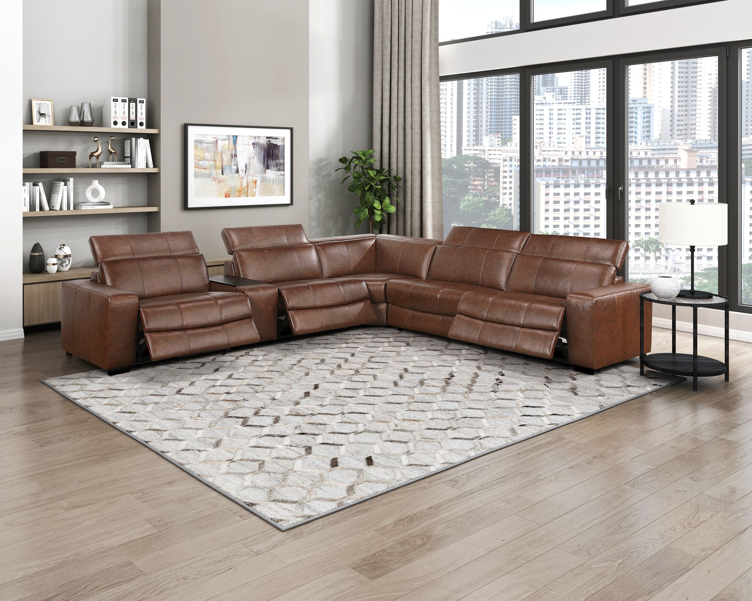 Sutton Leather Power Double Reclining Modular Living Room Set