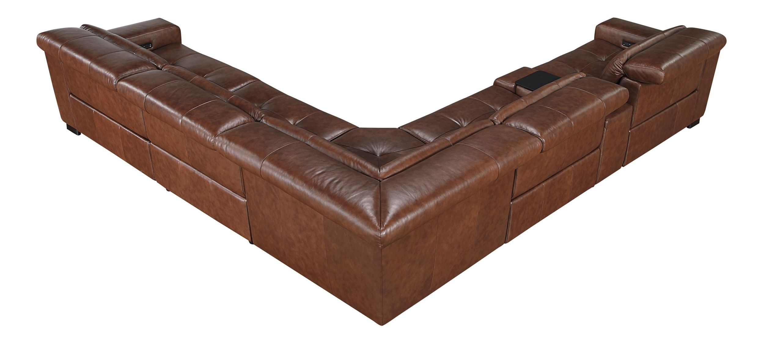 Sutton L-Shaped Leather 6‑Piece Power Reclining Modular Sectional with Power Headrests