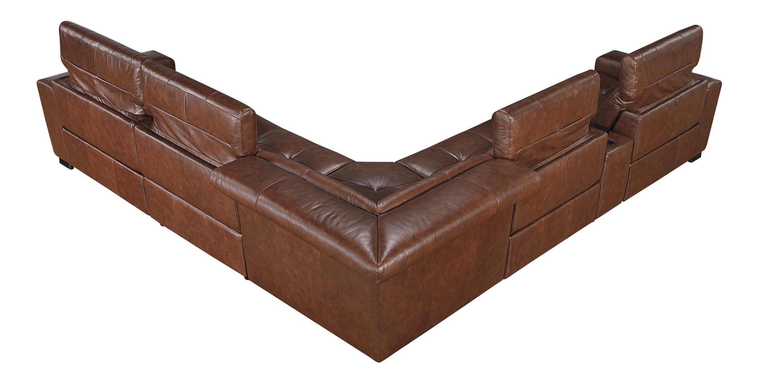 Sutton L-Shaped Leather 6‑Piece Power Reclining Modular Sectional with Power Headrests