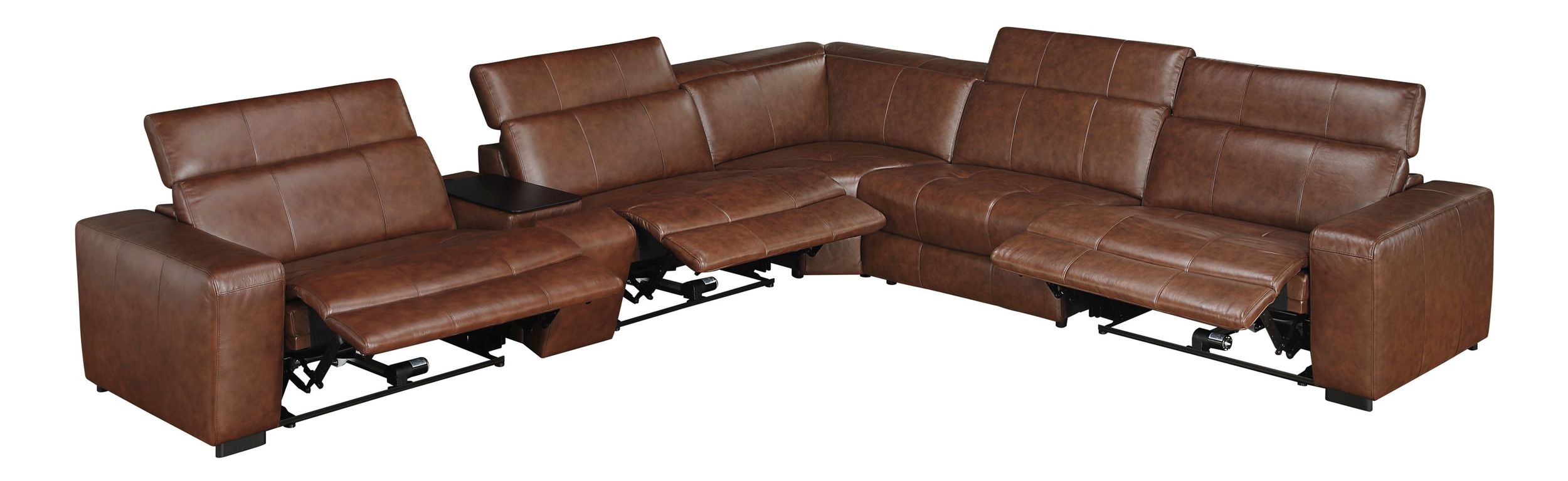 Sutton L-Shaped Leather 6‑Piece Power Reclining Modular Sectional with Power Headrests