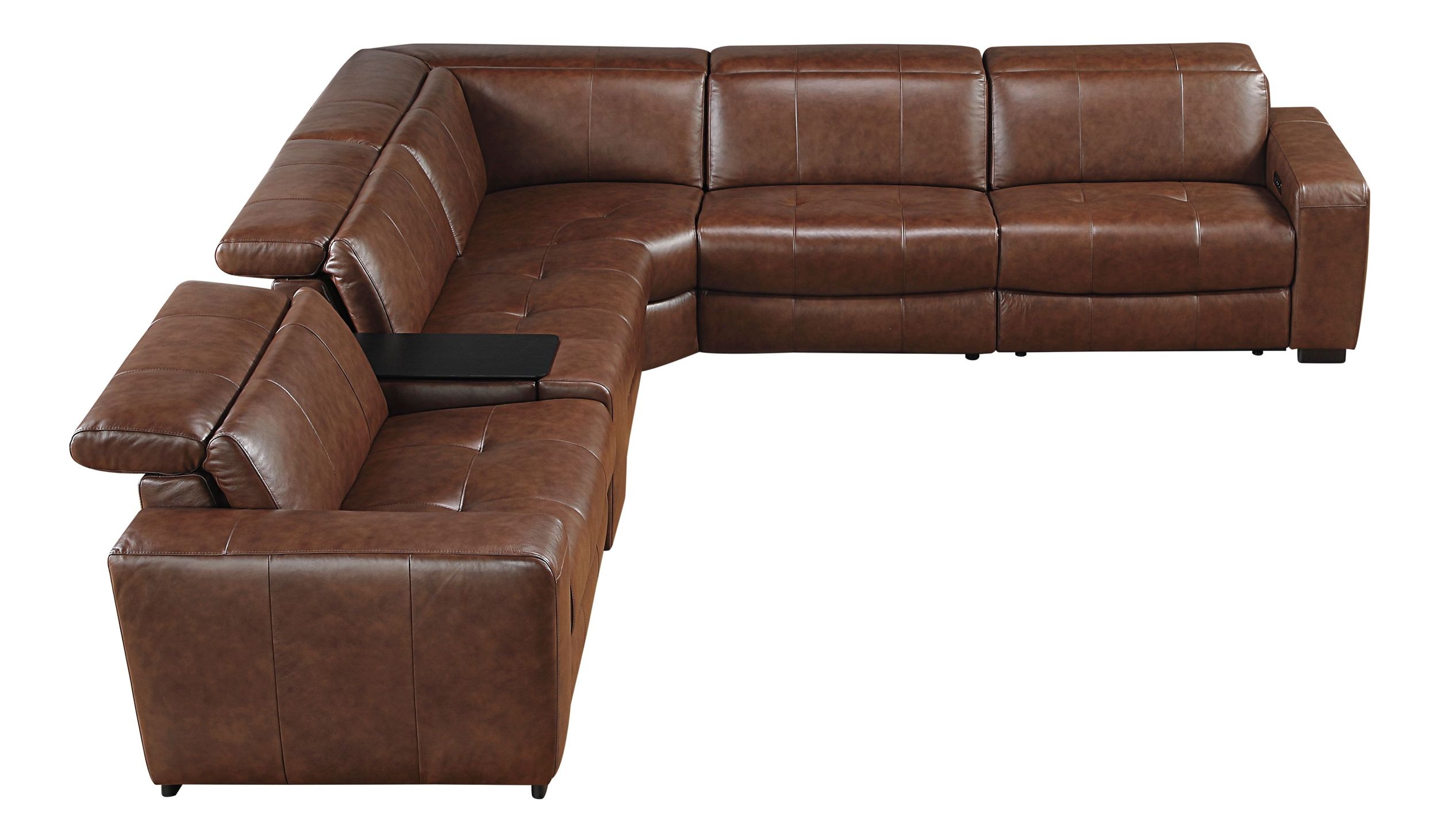 Sutton L-Shaped Leather 6‑Piece Power Reclining Modular Sectional with Power Headrests