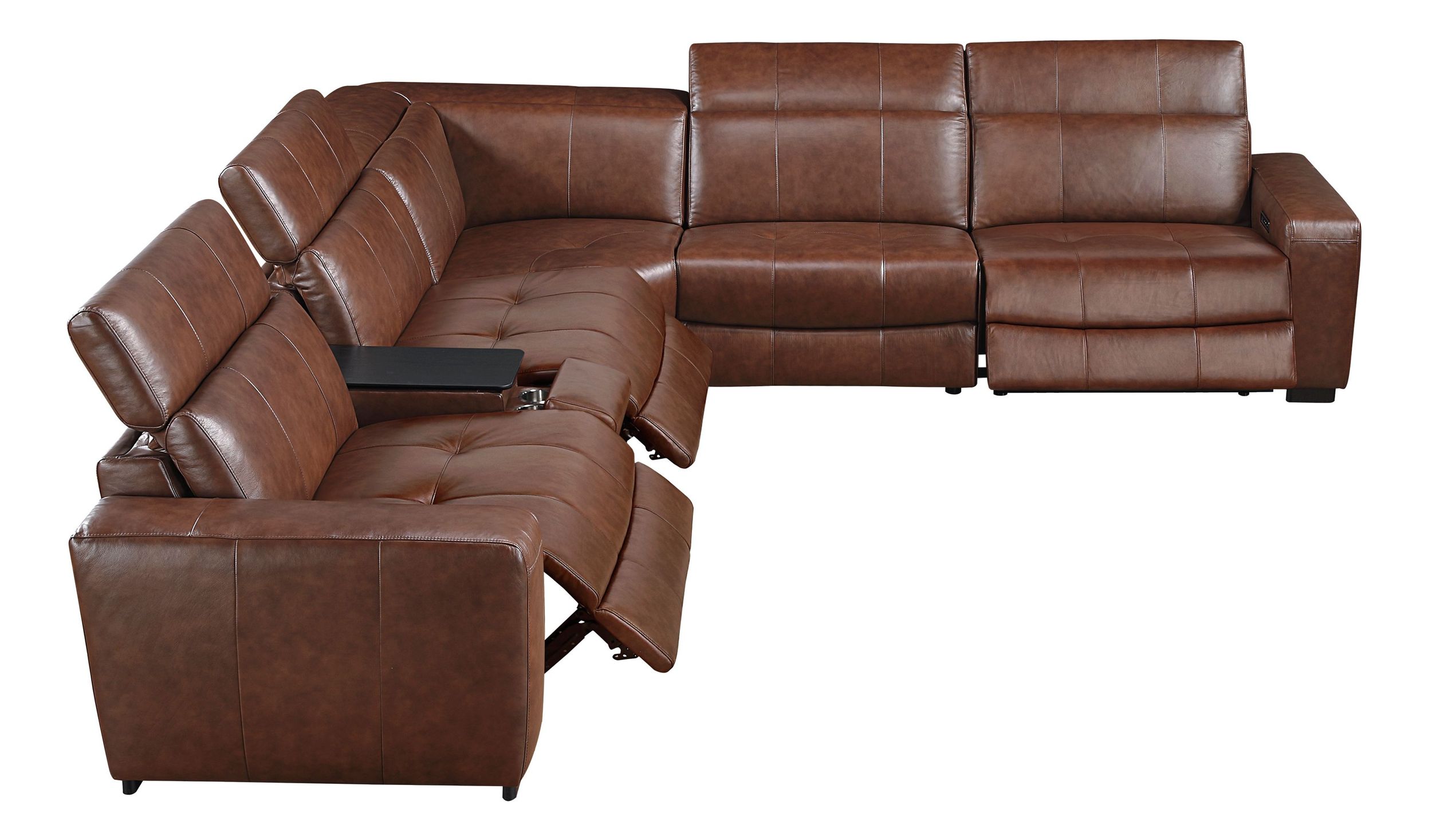 Sutton L-Shaped Leather 6‑Piece Power Reclining Modular Sectional with Power Headrests