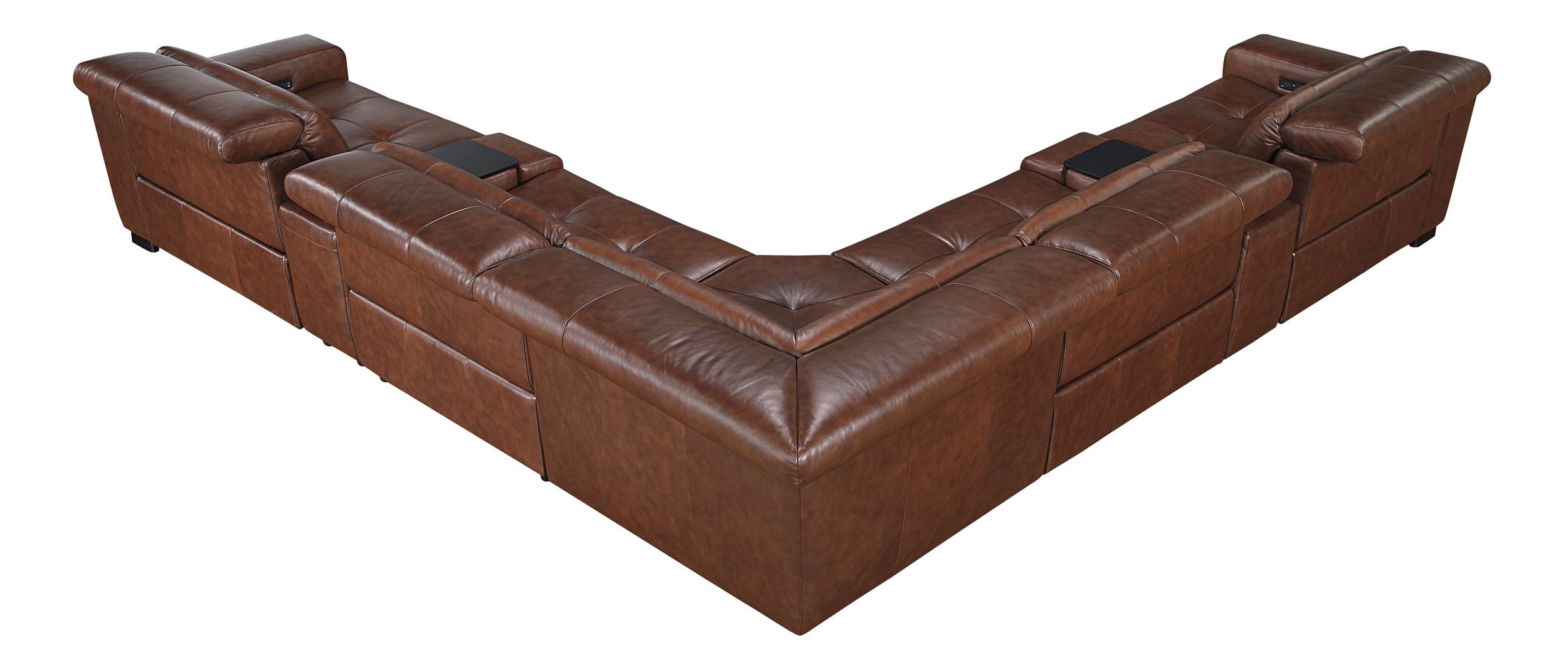 Sutton L-Shaped Leather 7‑Piece Power Reclining Modular Sectional with Power Headrests