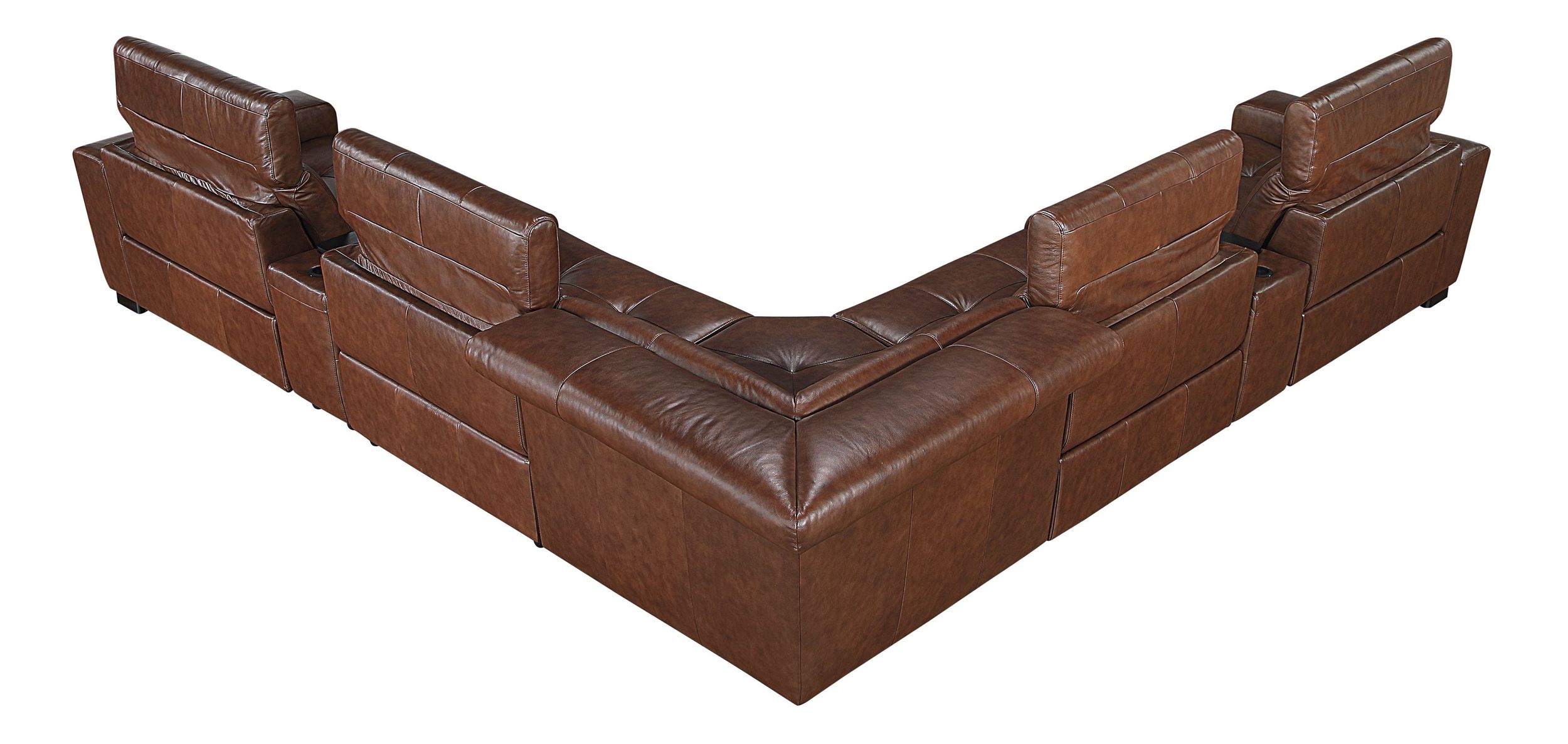 Sutton L-Shaped Leather 7‑Piece Power Reclining Modular Sectional with Power Headrests