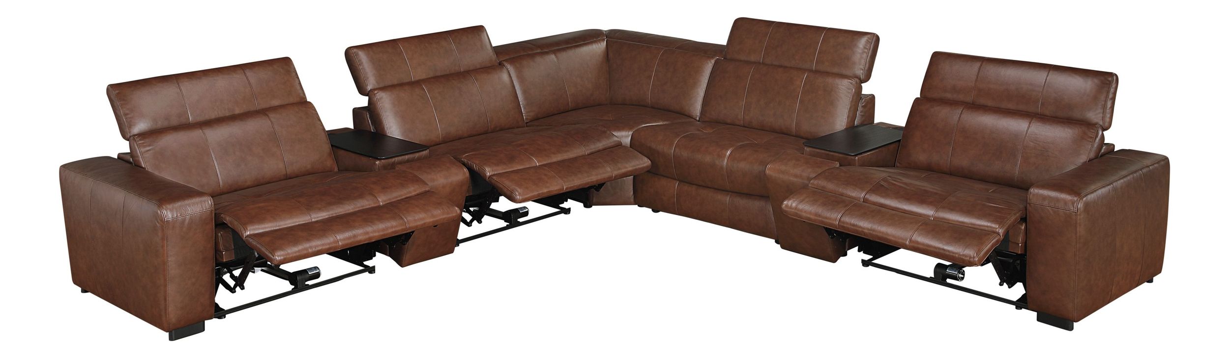 Sutton L-Shaped Leather 7‑Piece Power Reclining Modular Sectional with Power Headrests