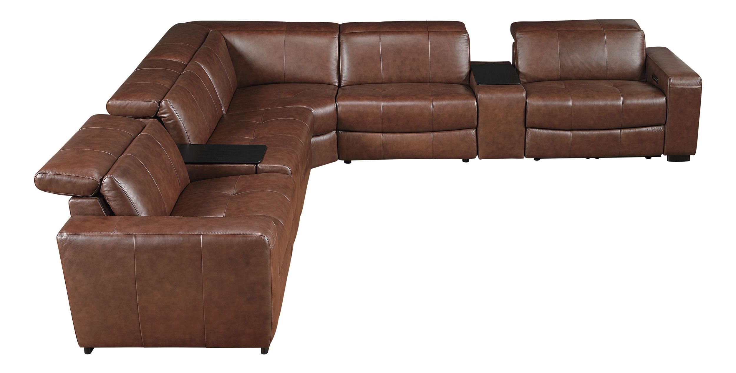 Sutton L-Shaped Leather 7‑Piece Power Reclining Modular Sectional with Power Headrests