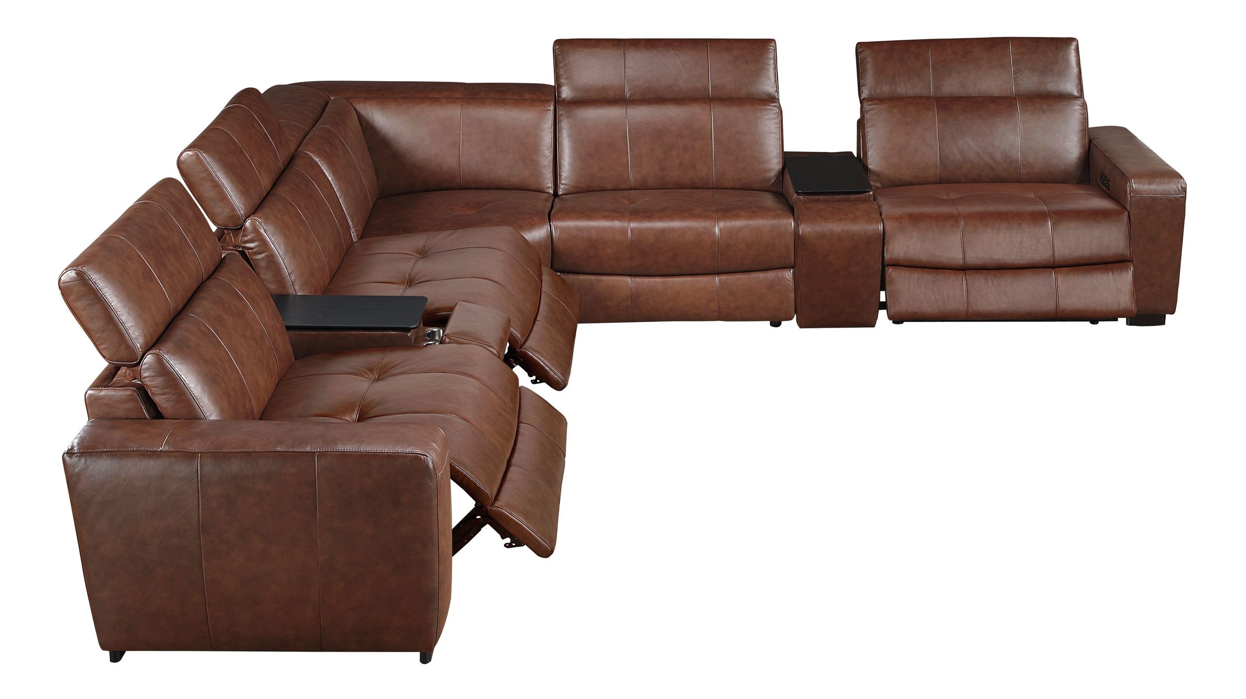 Sutton L-Shaped Leather 7‑Piece Power Reclining Modular Sectional with Power Headrests
