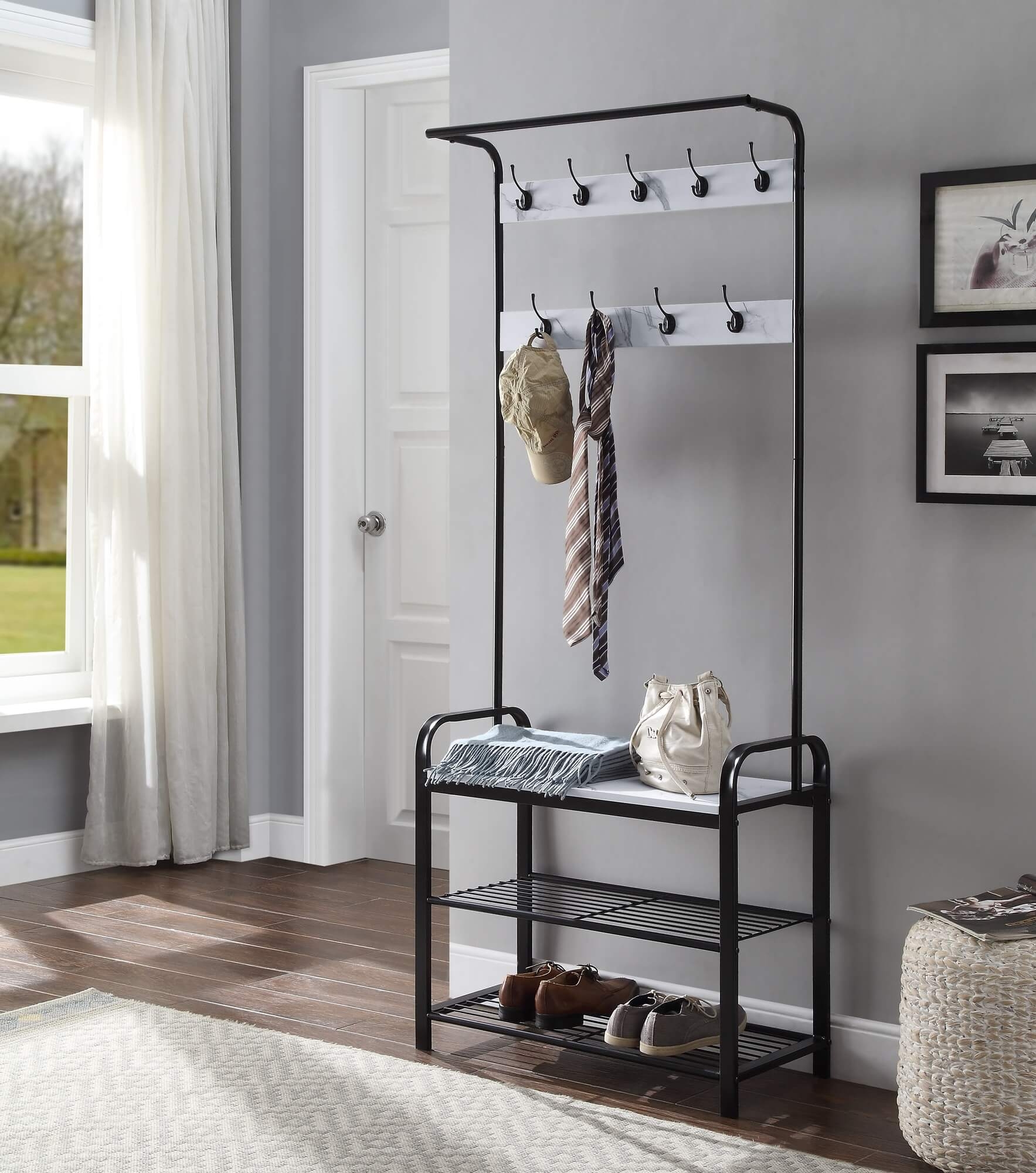 Taurus Wood Veneer/Metal Hall Tree, Composition 1