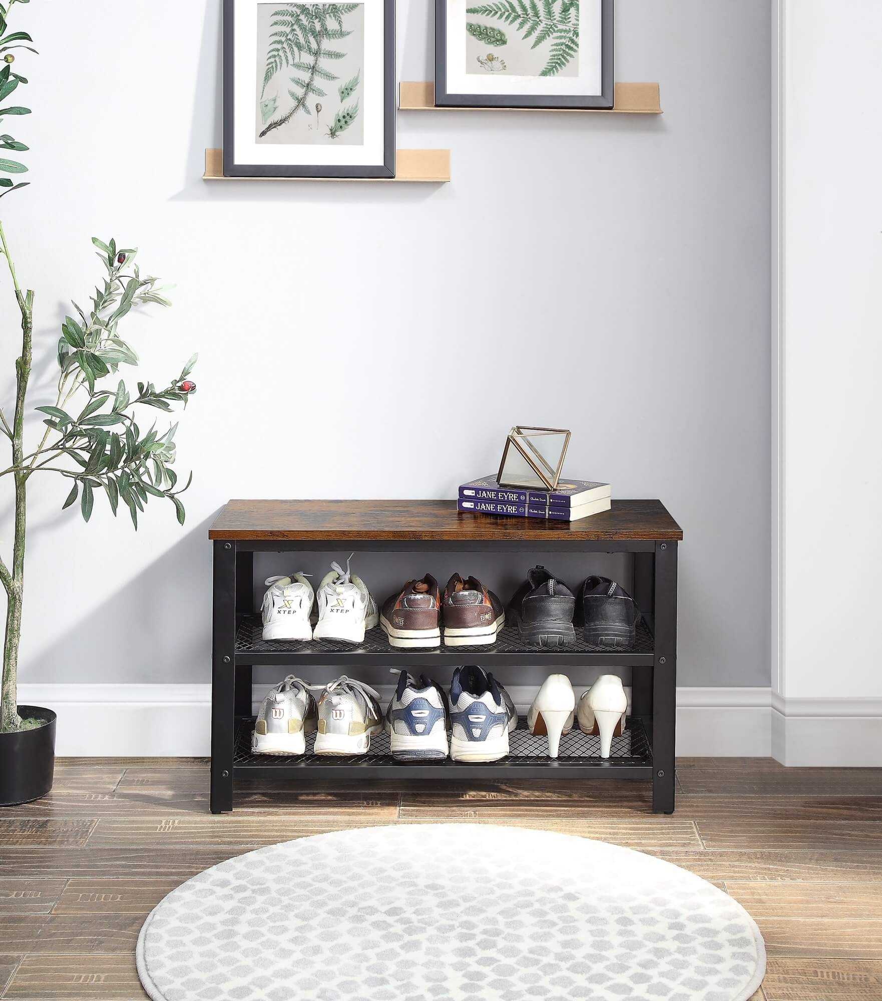Taurus Wood Veneer/Metal Shoe Cabinet