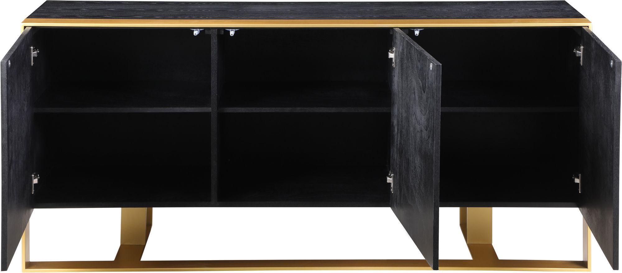 Sherwood 3-Door Oak Wood Veneer Sideboard with Brushed Gold Iron Base