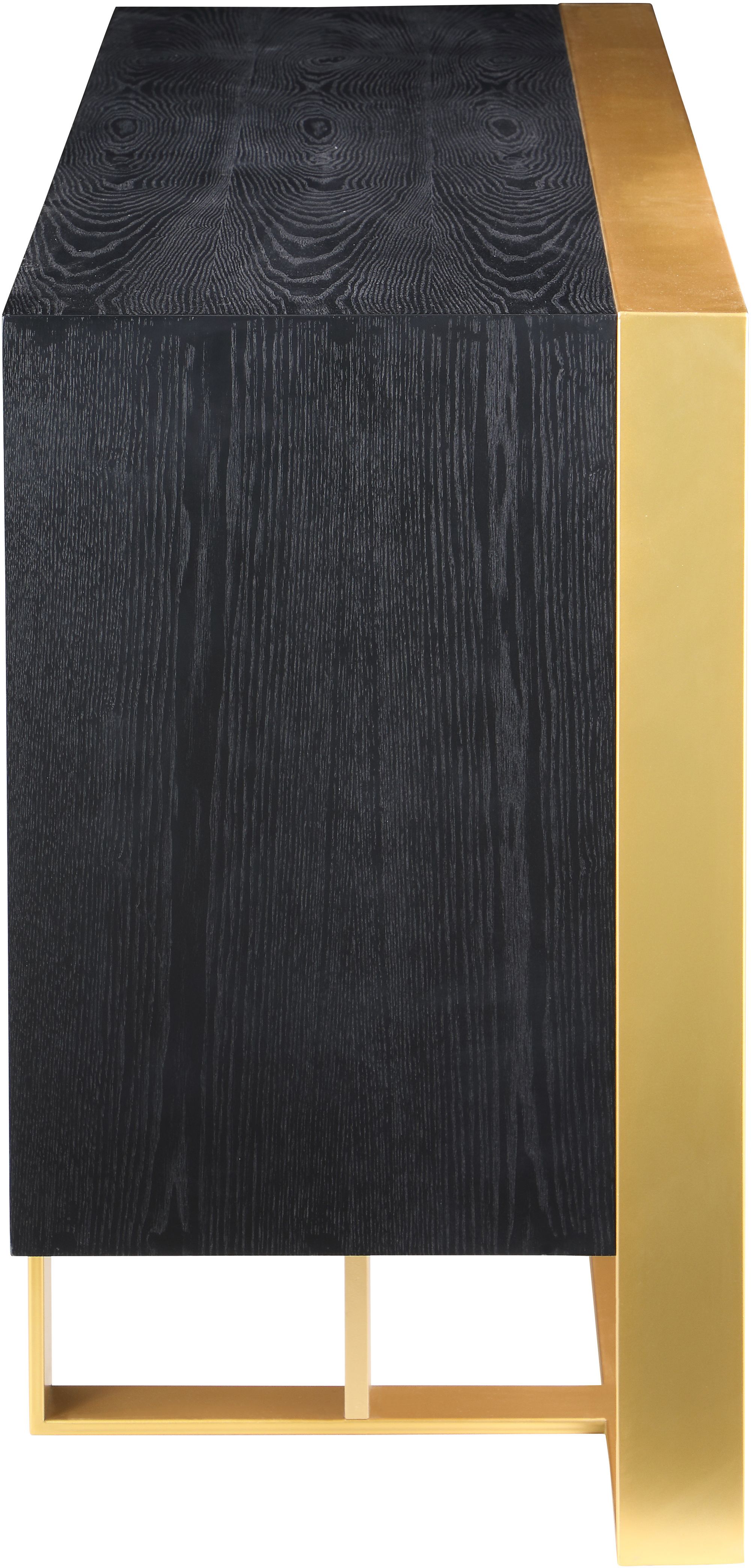 Sherwood 3-Door Oak Wood Veneer Sideboard with Brushed Gold Iron Base