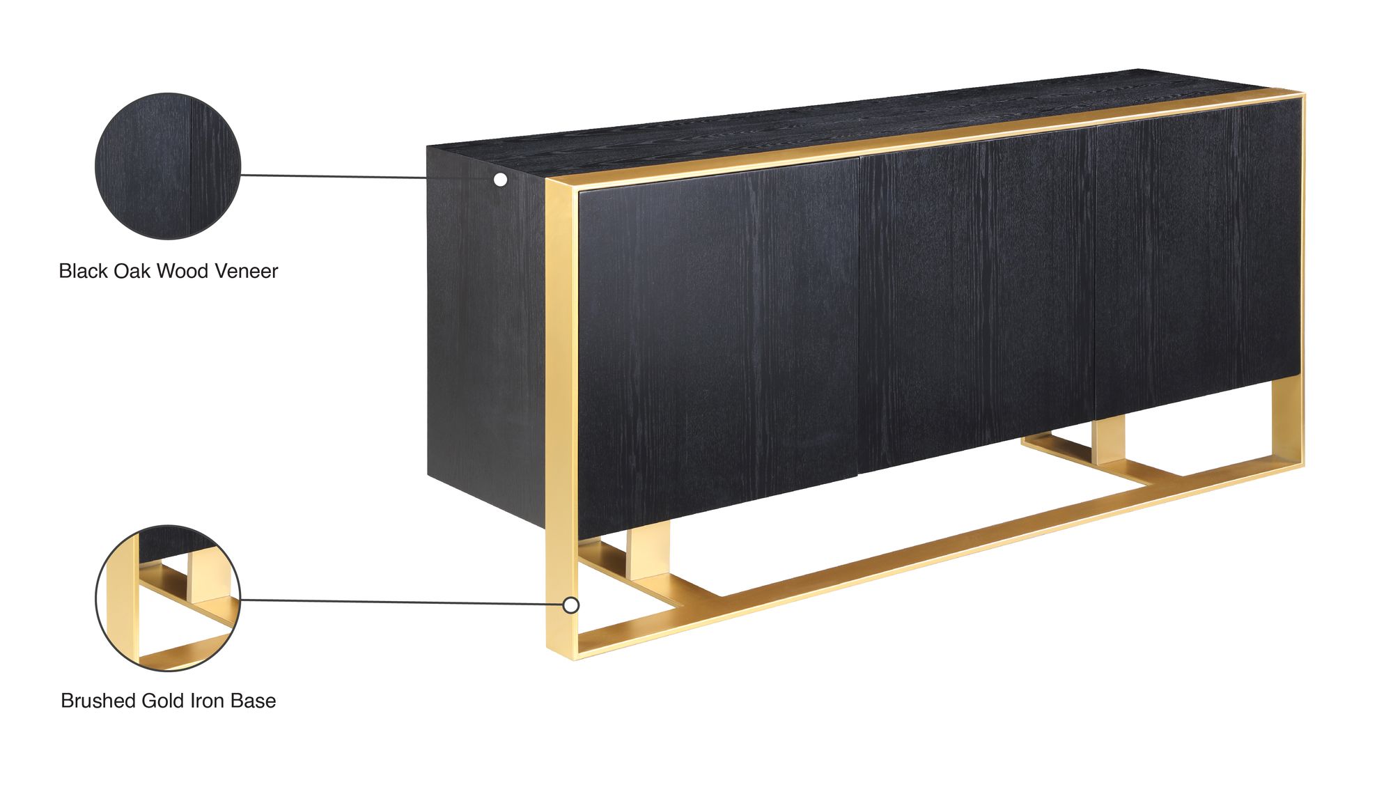 Sherwood 3-Door Oak Wood Veneer Sideboard with Brushed Gold Iron Base
