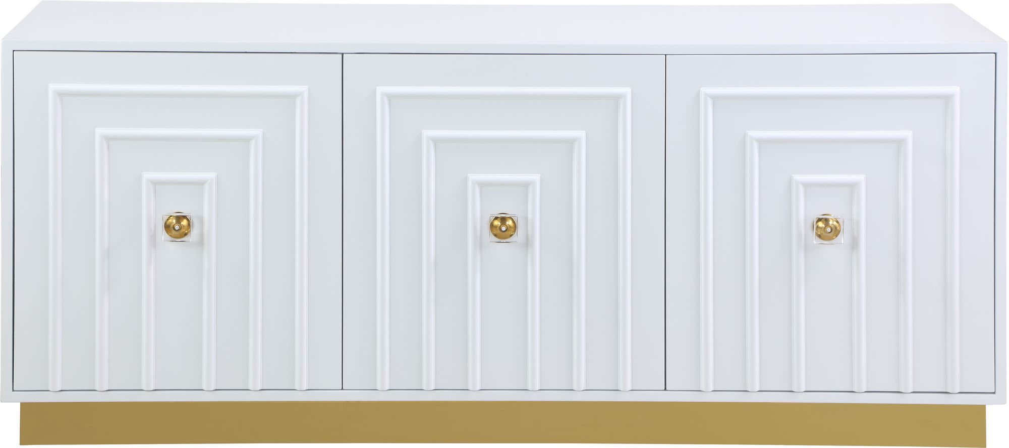 Cosmopolitan 3-Door Wood Veneer Lacquer Sideboard with Gold Stainless Steel Base & Handles